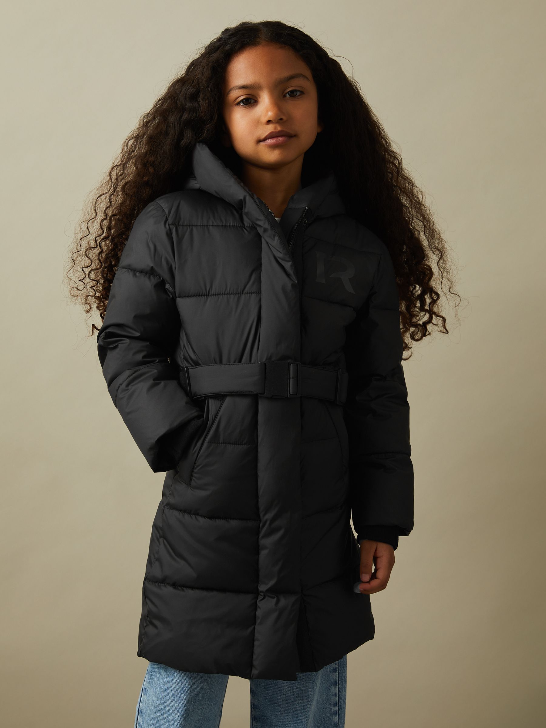Senior Water Resistant Quilted Hooded Coat in Black - Image 1 of 7