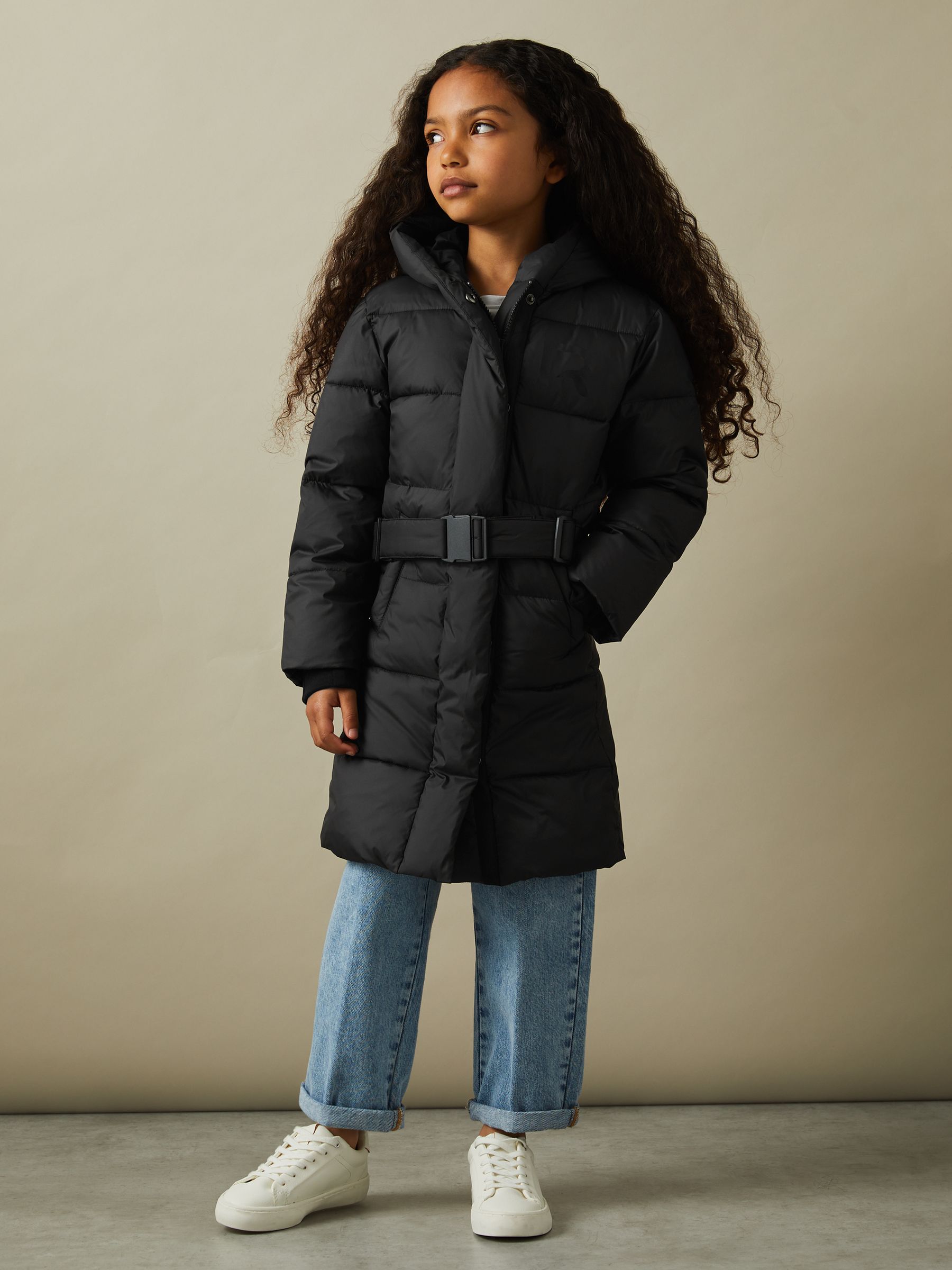 Senior Water Resistant Quilted Hooded Coat in Black - Image 3 of 7