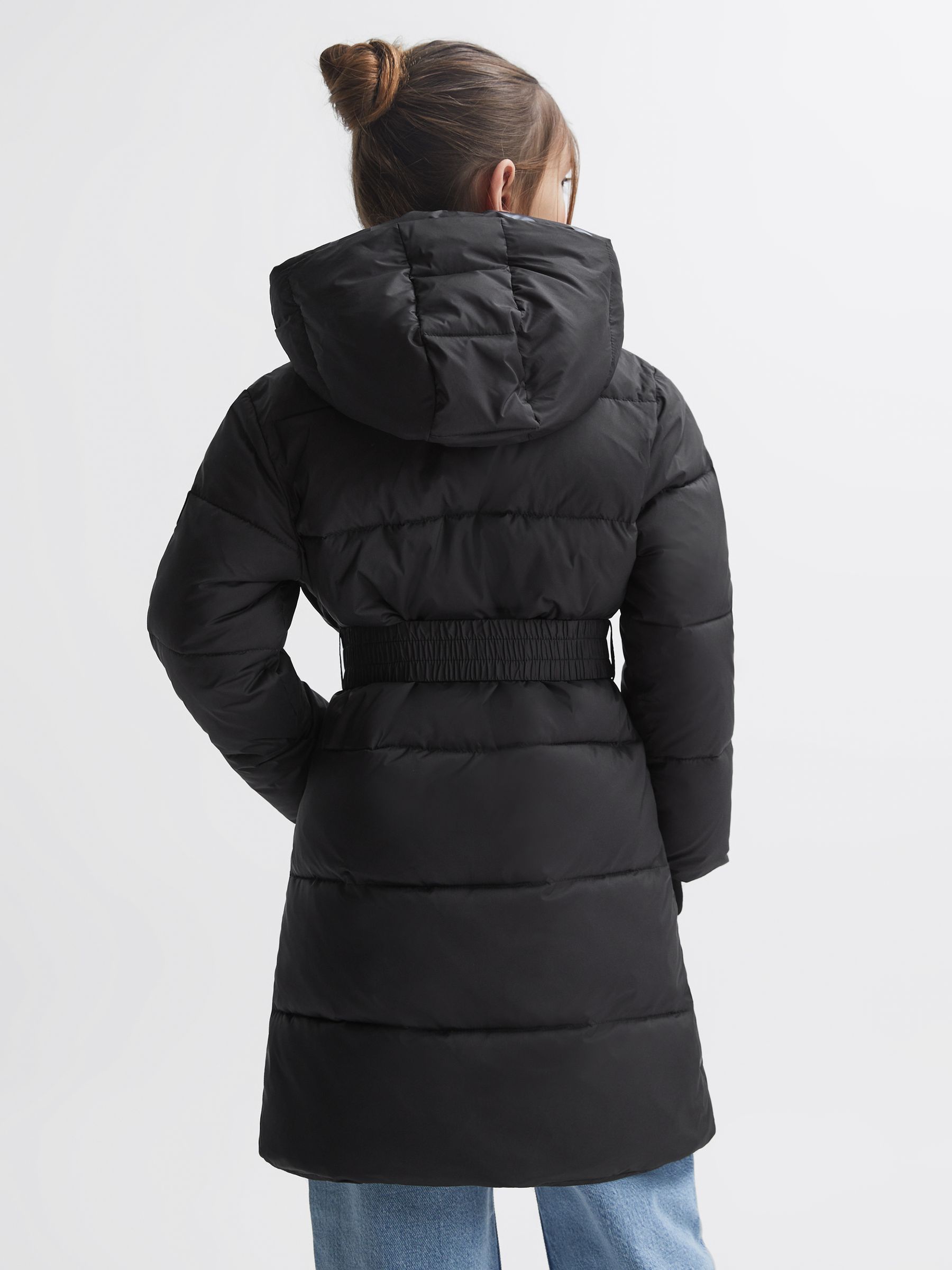 Senior Water Resistant Quilted Hooded Coat in Black - Image 5 of 7