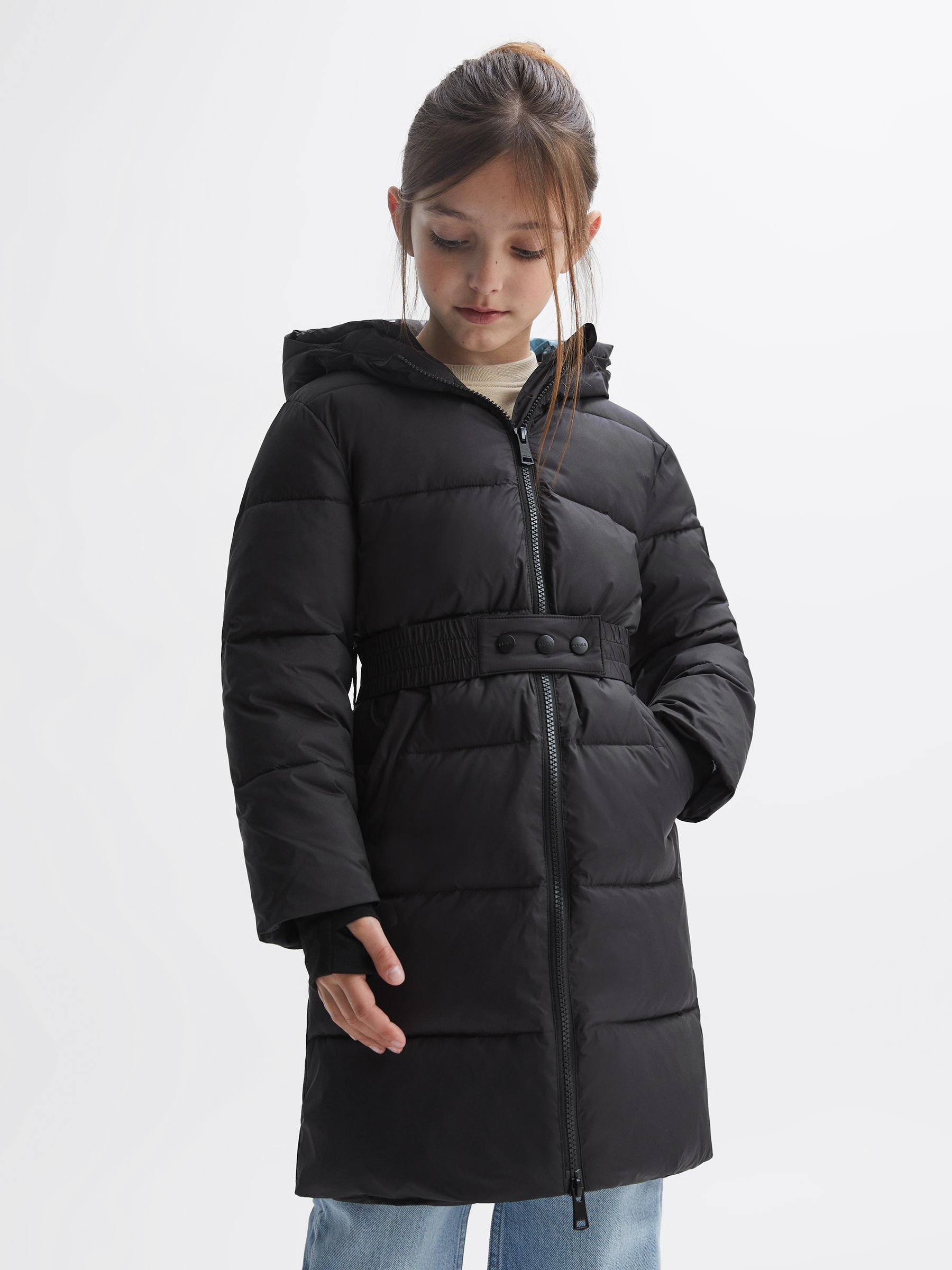 Senior Water Resistant Quilted Hooded Coat in Black - Image 6 of 7