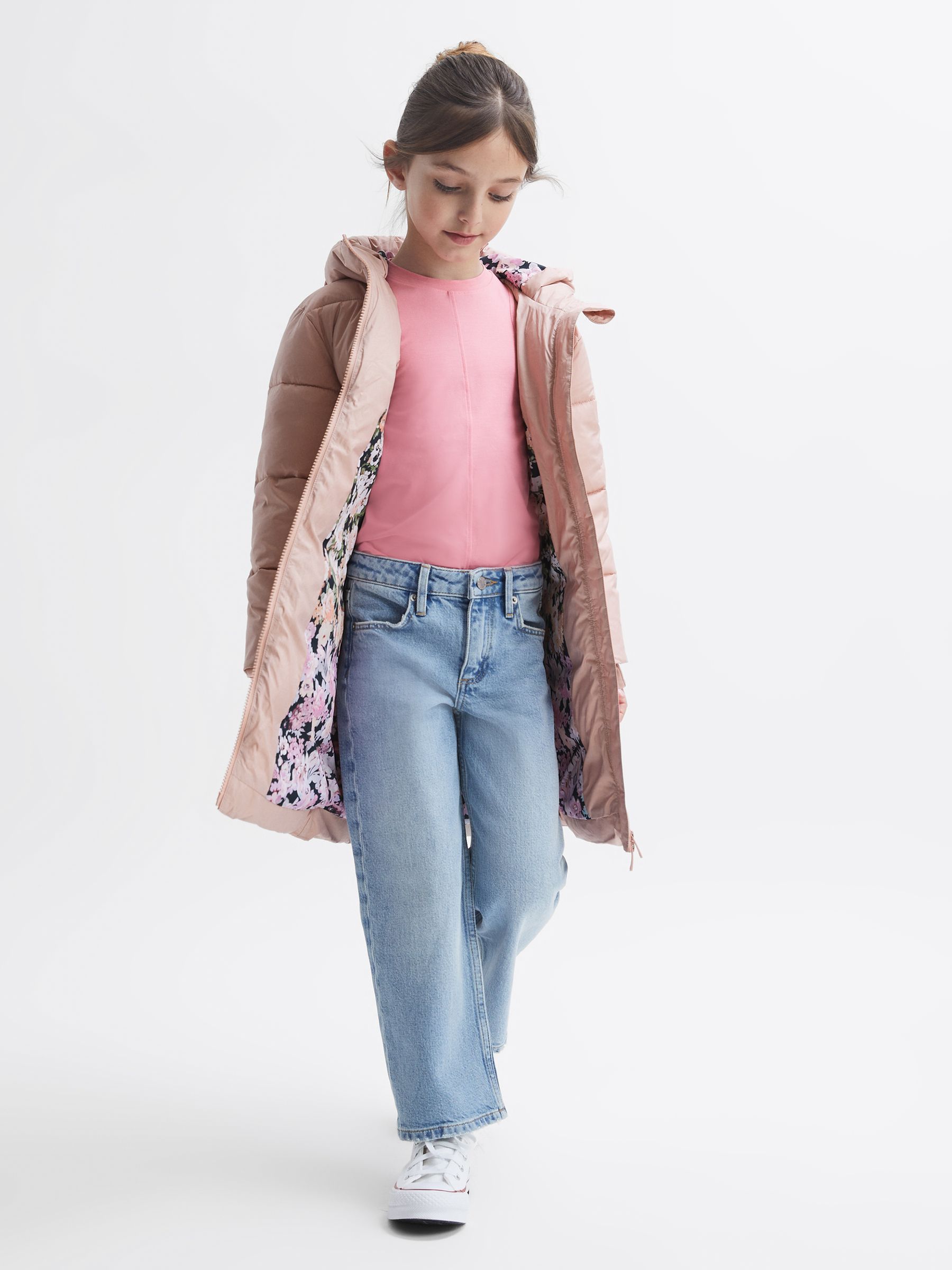 9-13 yrs Water Resistant Quilted Hooded Coat in Pink - Image 3 of 7