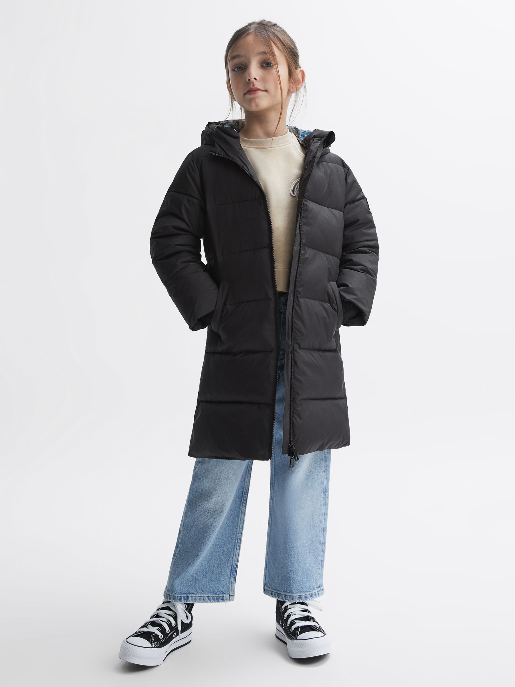 4-9 yrs Water Resistant Quilted Hooded Coat in Black - Image 7 of 8