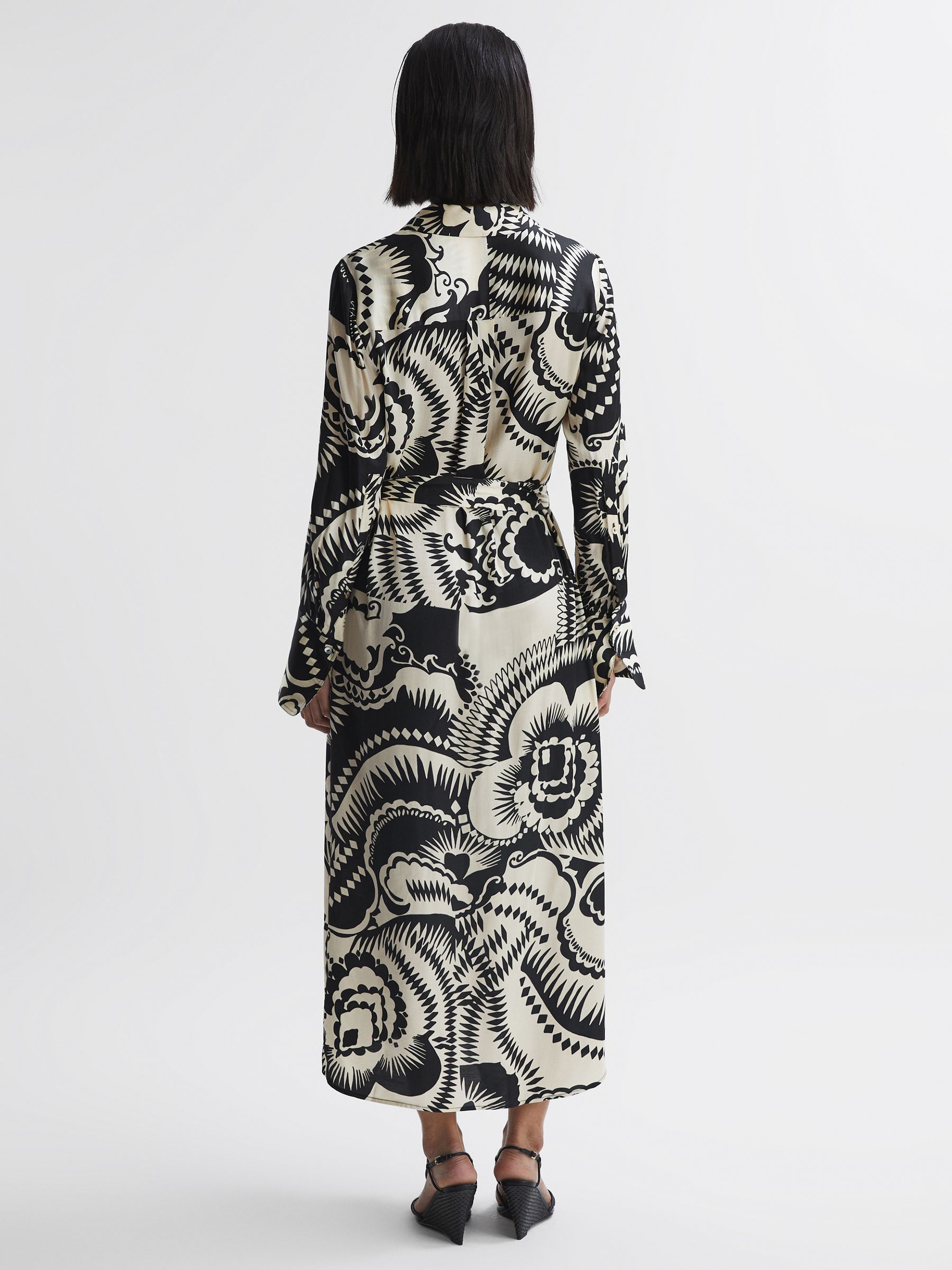 Printed Long Sleeve Midi Dress in Black/White - Image 5 of 5