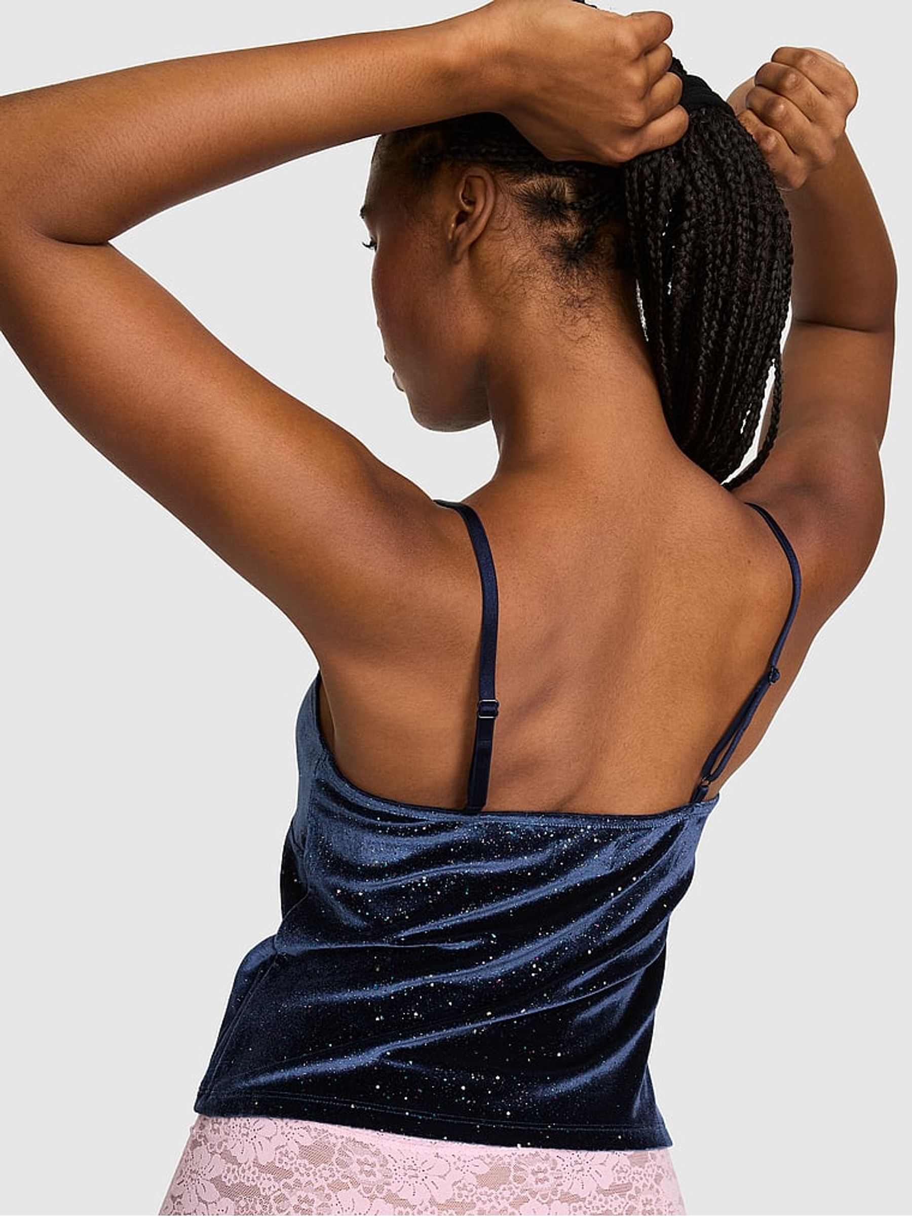 Navy Blue Velvet Confetti Cami Pyjama Top - Image 3 of 3