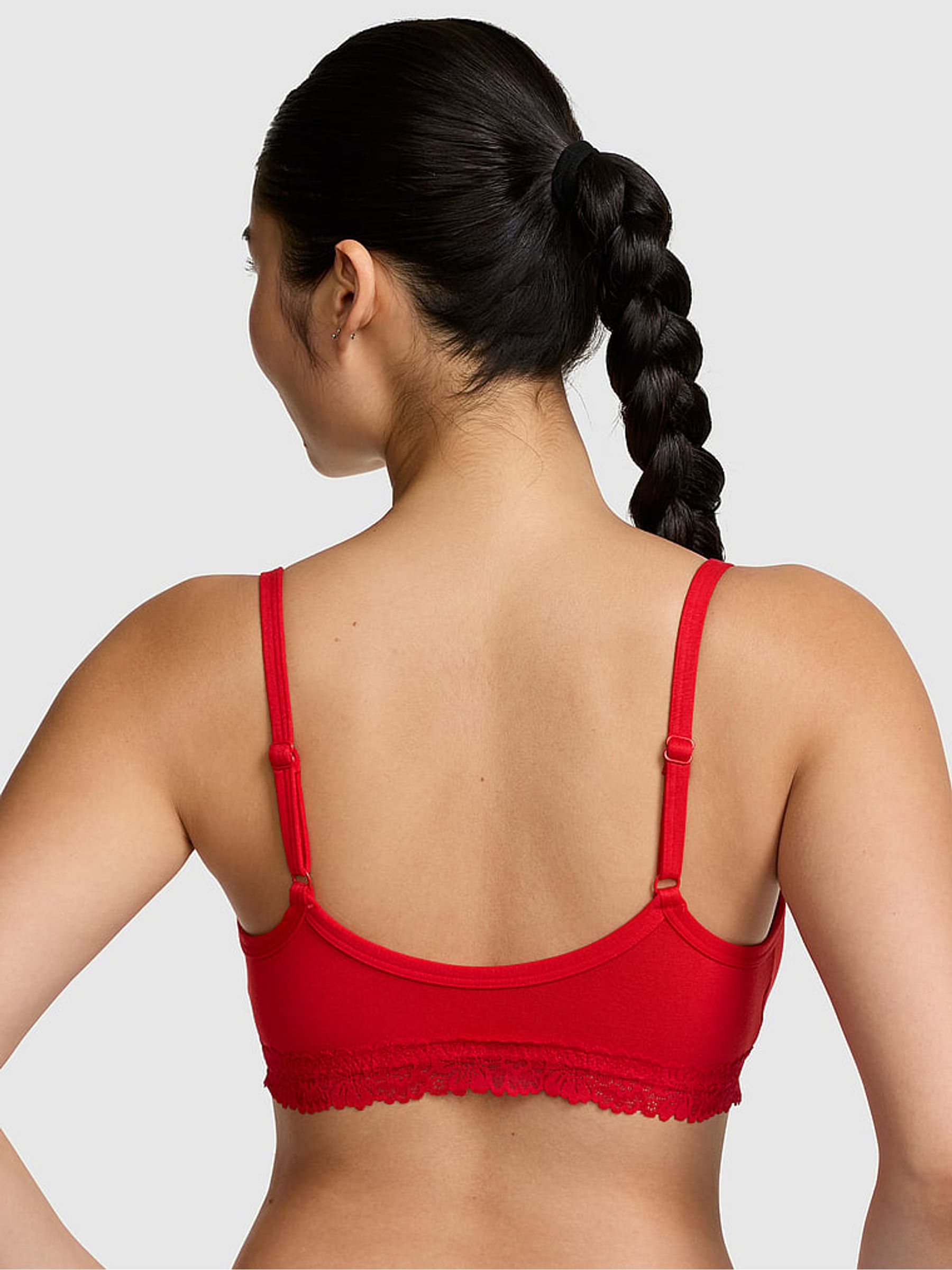 Bright Vermillion Red Scoop Cotton Lace Trim Bralette - Image 3 of 3