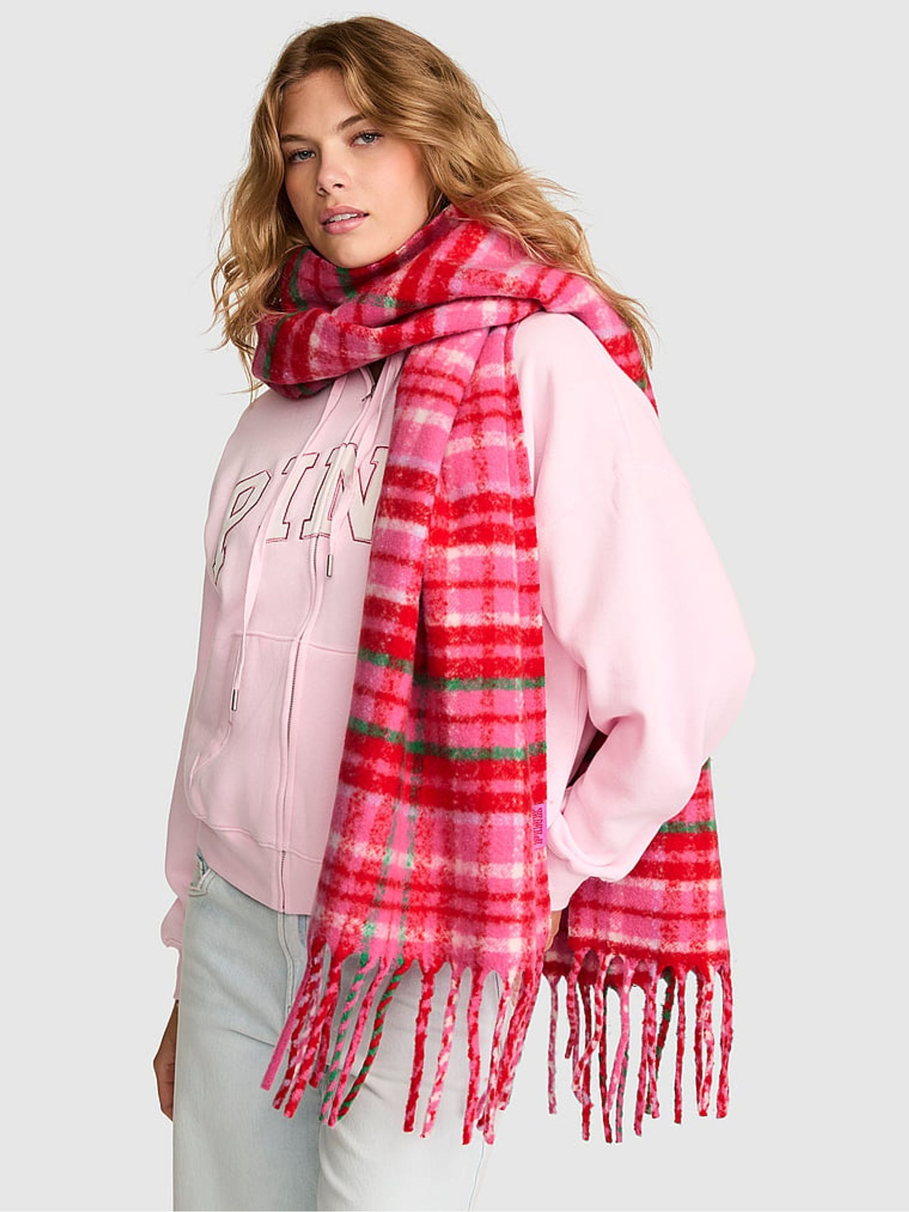 Pink Tartan Blanket Scarf - Image 1 of 2
