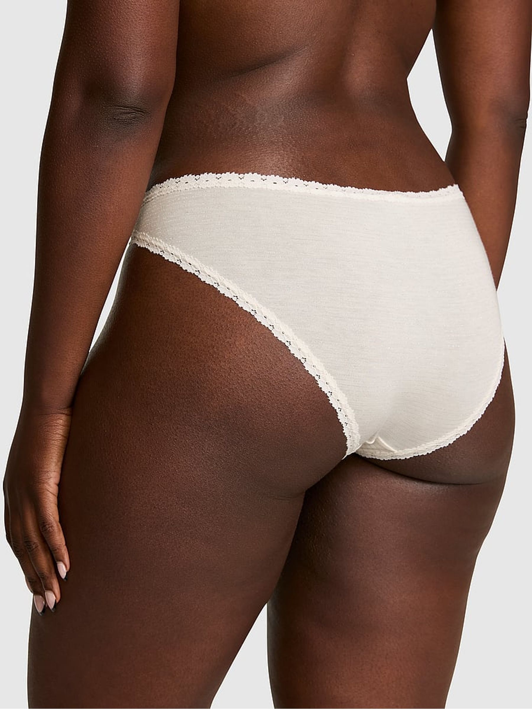 Cosy White Shine Cheeky Cotton Heather Lace Trim Knickers - Image 2 of 2