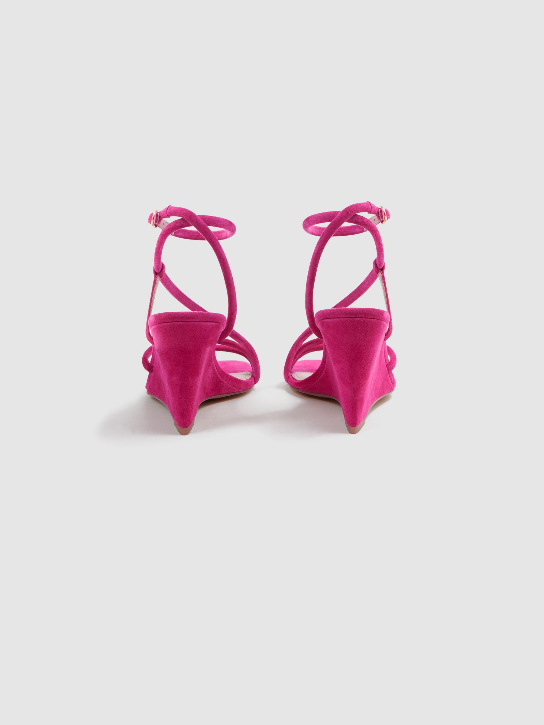 Suede Strappy Wedge Heels in Pink - Image 4 of 5