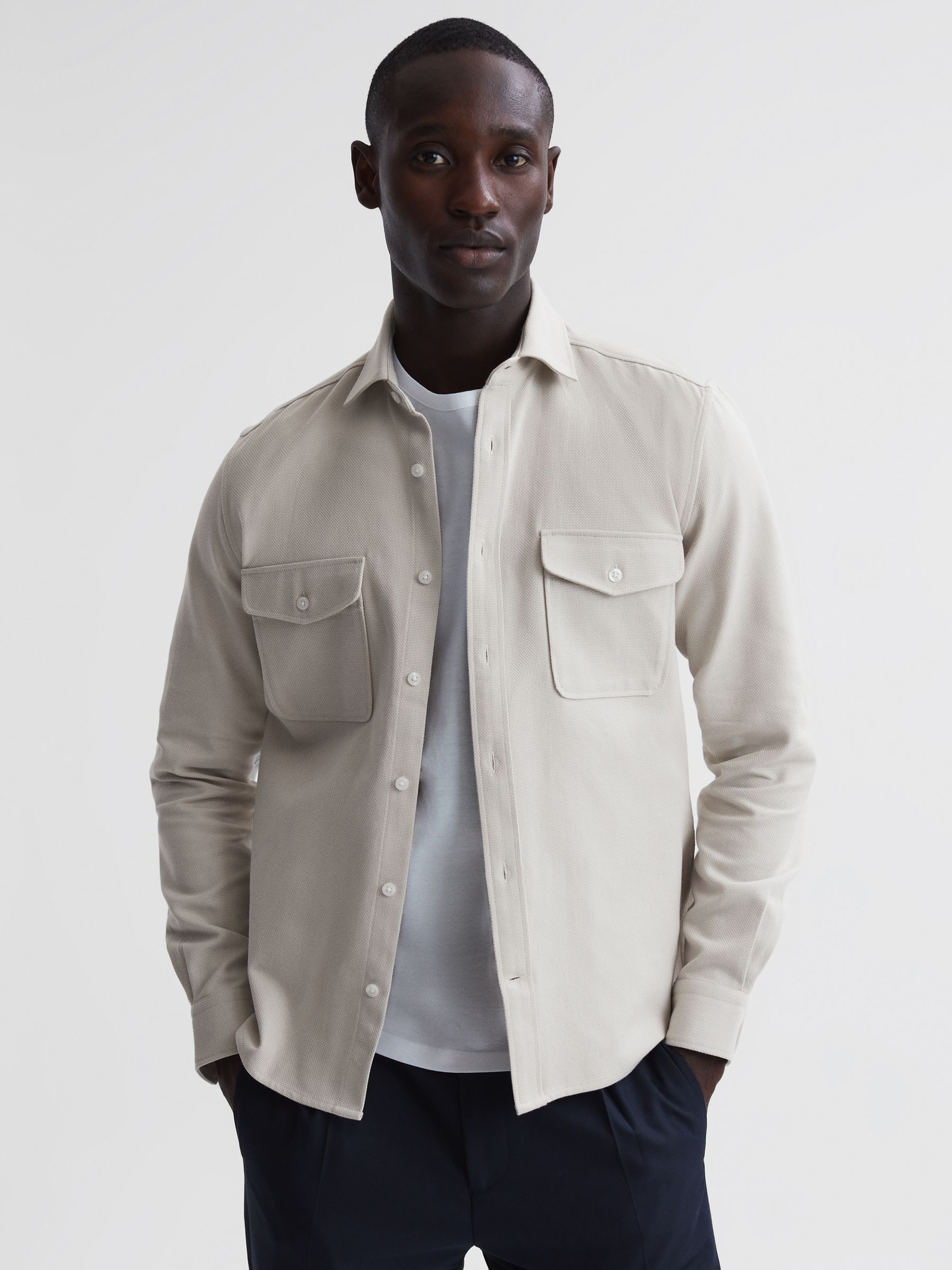 Cotton Canvas Overshirt in Stone - Image 1 of 6
