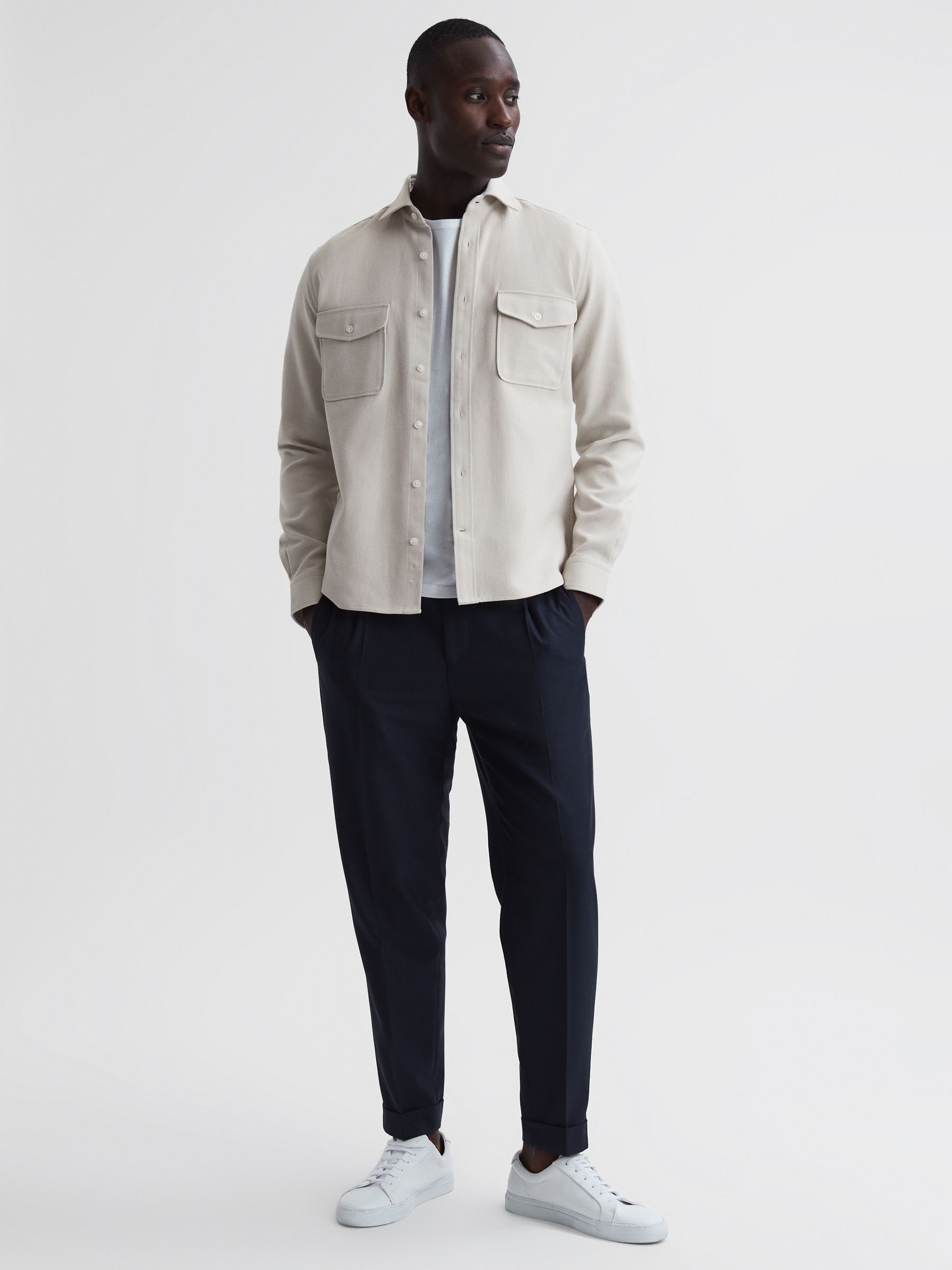Cotton Canvas Overshirt in Stone - Image 3 of 6