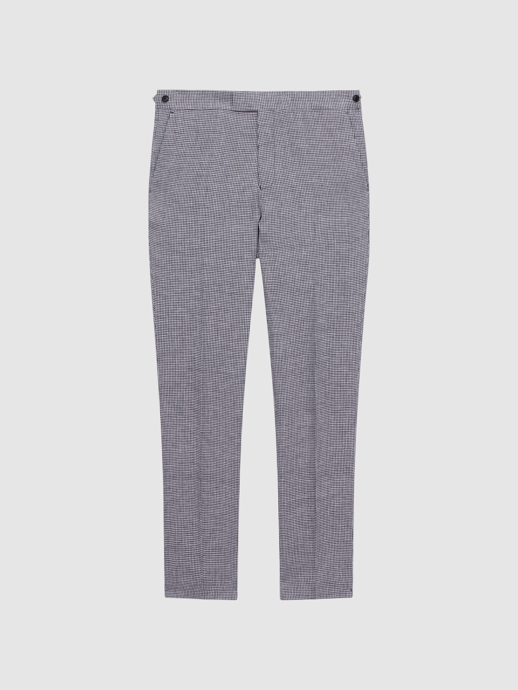 Squad Navy Linen Dogtooth Adjuster Regular Fit Trousers - Image 2 of 5