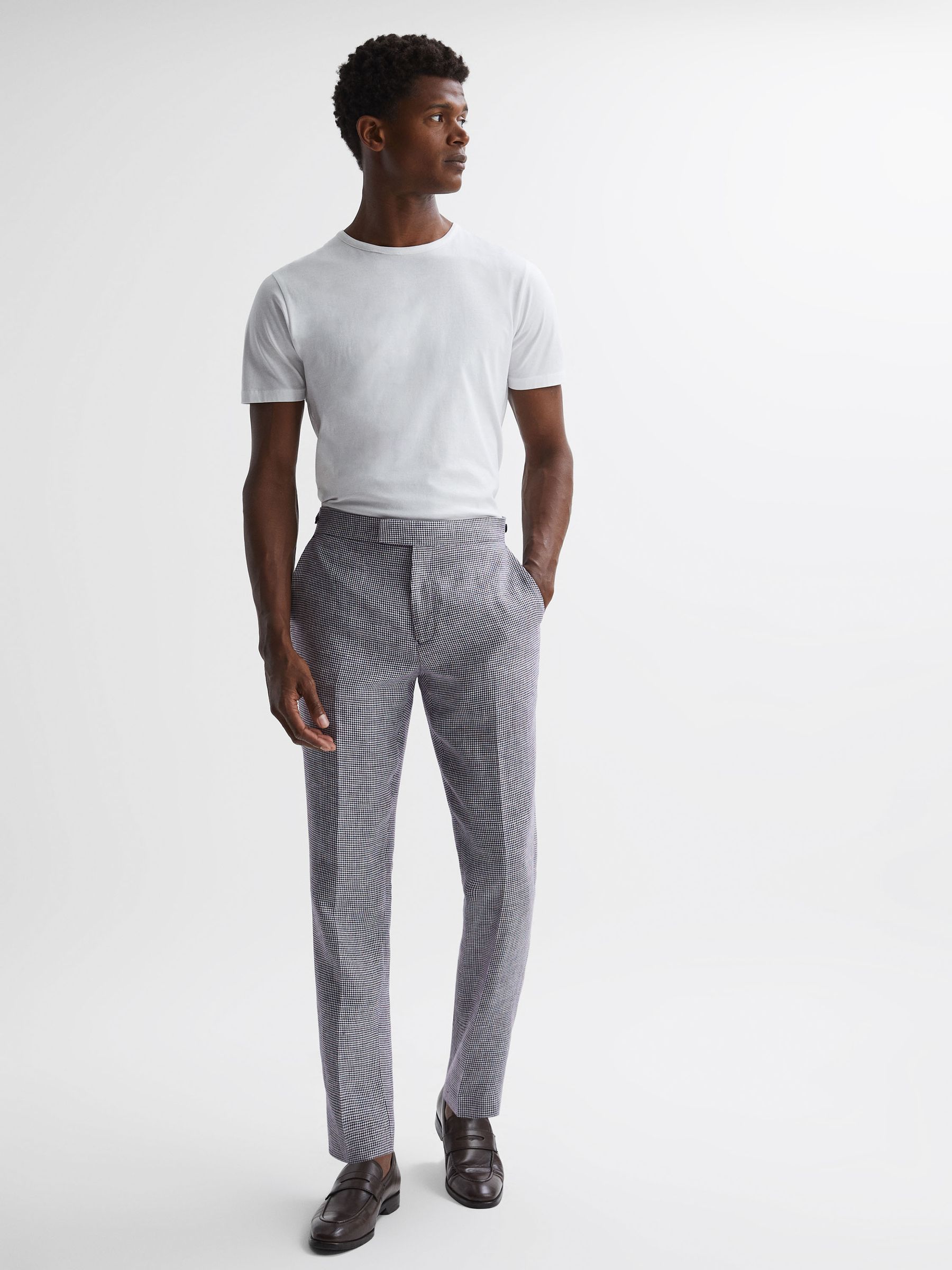 Squad Navy Linen Dogtooth Adjuster Regular Fit Trousers - Image 4 of 5