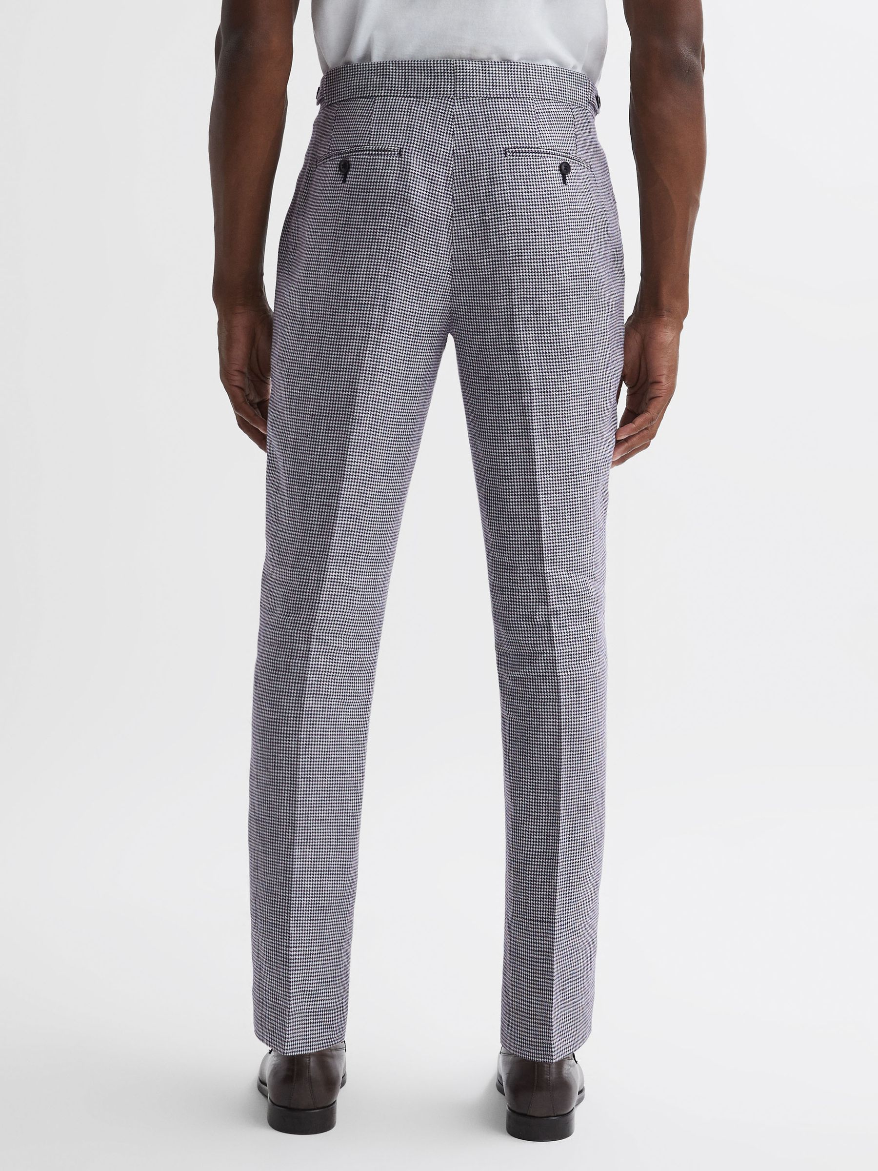 Squad Navy Linen Dogtooth Adjuster Regular Fit Trousers - Image 5 of 5