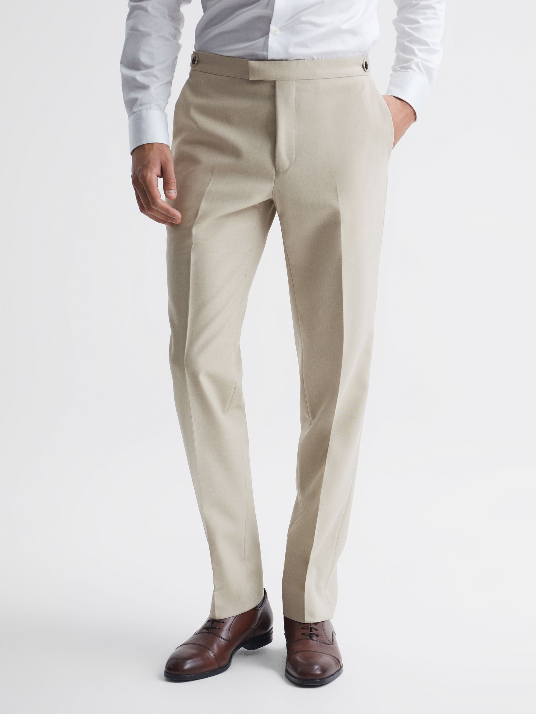 Modern Fit Wool Trousers in Stone - Image 1 of 5