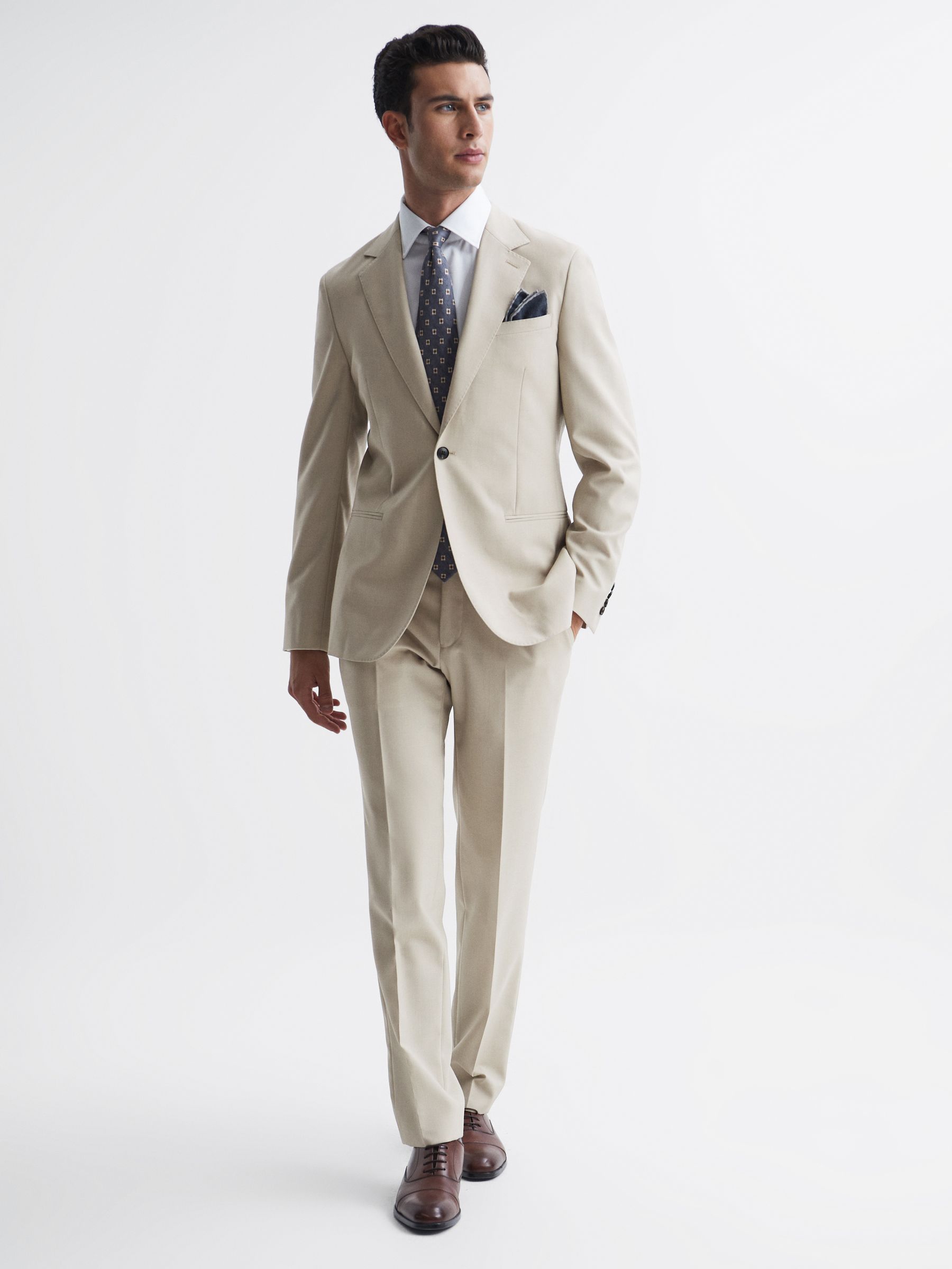 Modern Fit Wool Trousers in Stone - Image 3 of 5