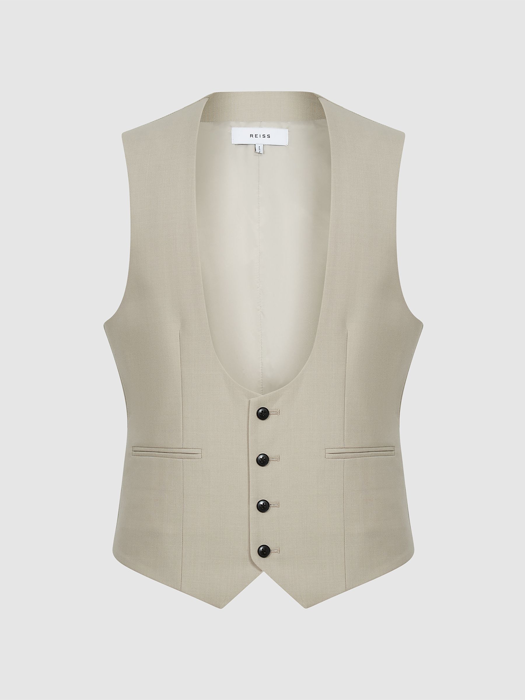 Horse Shoe Horse Shoe Wool Slim Fit Waistcoat in Stone - Image 2 of 8
