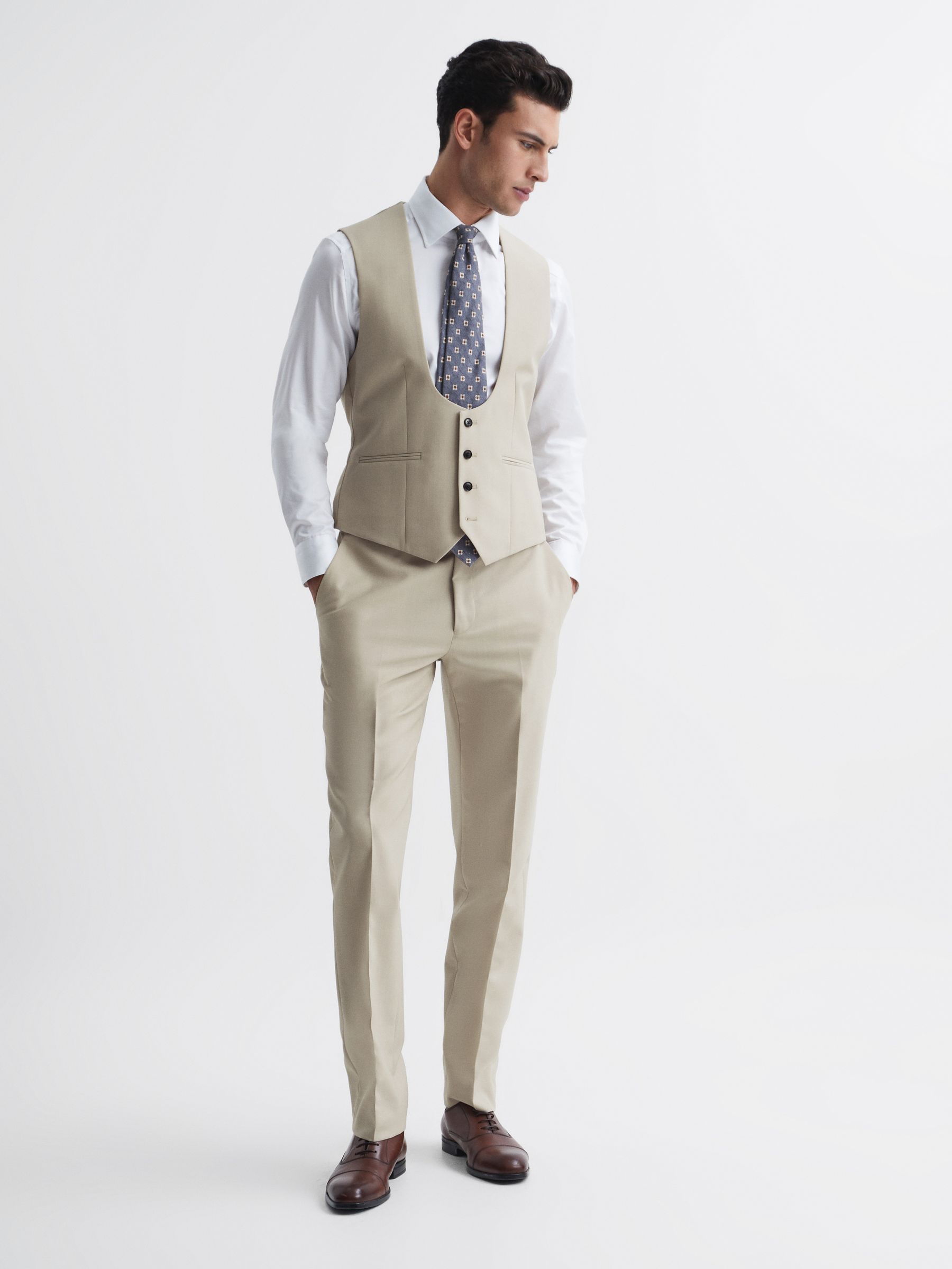 Horse Shoe Horse Shoe Wool Slim Fit Waistcoat in Stone - Image 3 of 8