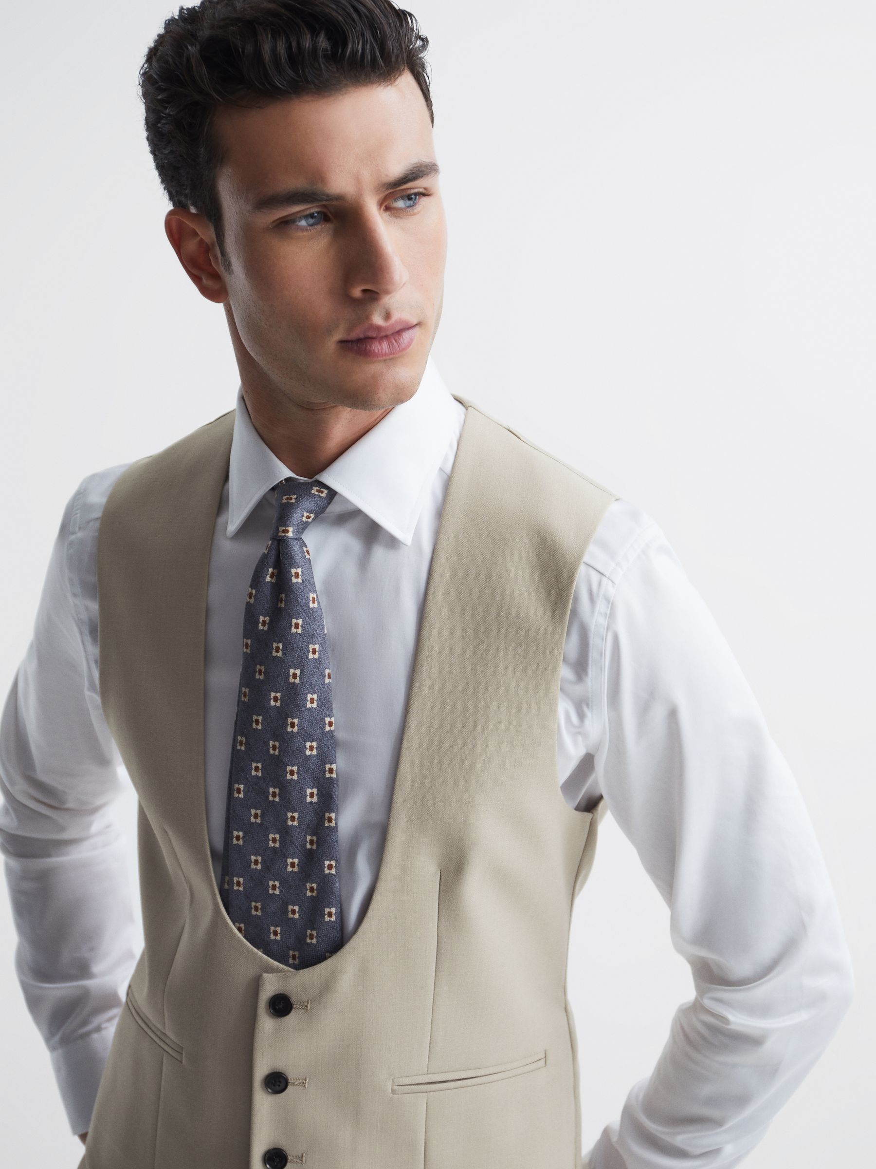 Horse Shoe Horse Shoe Wool Slim Fit Waistcoat in Stone - Image 4 of 8