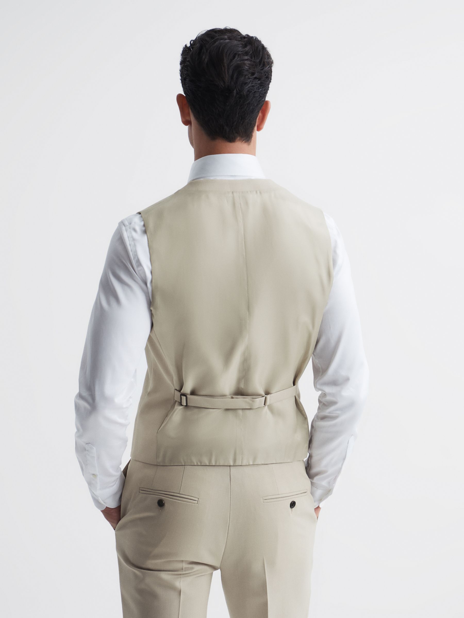 Horse Shoe Horse Shoe Wool Slim Fit Waistcoat in Stone - Image 5 of 8
