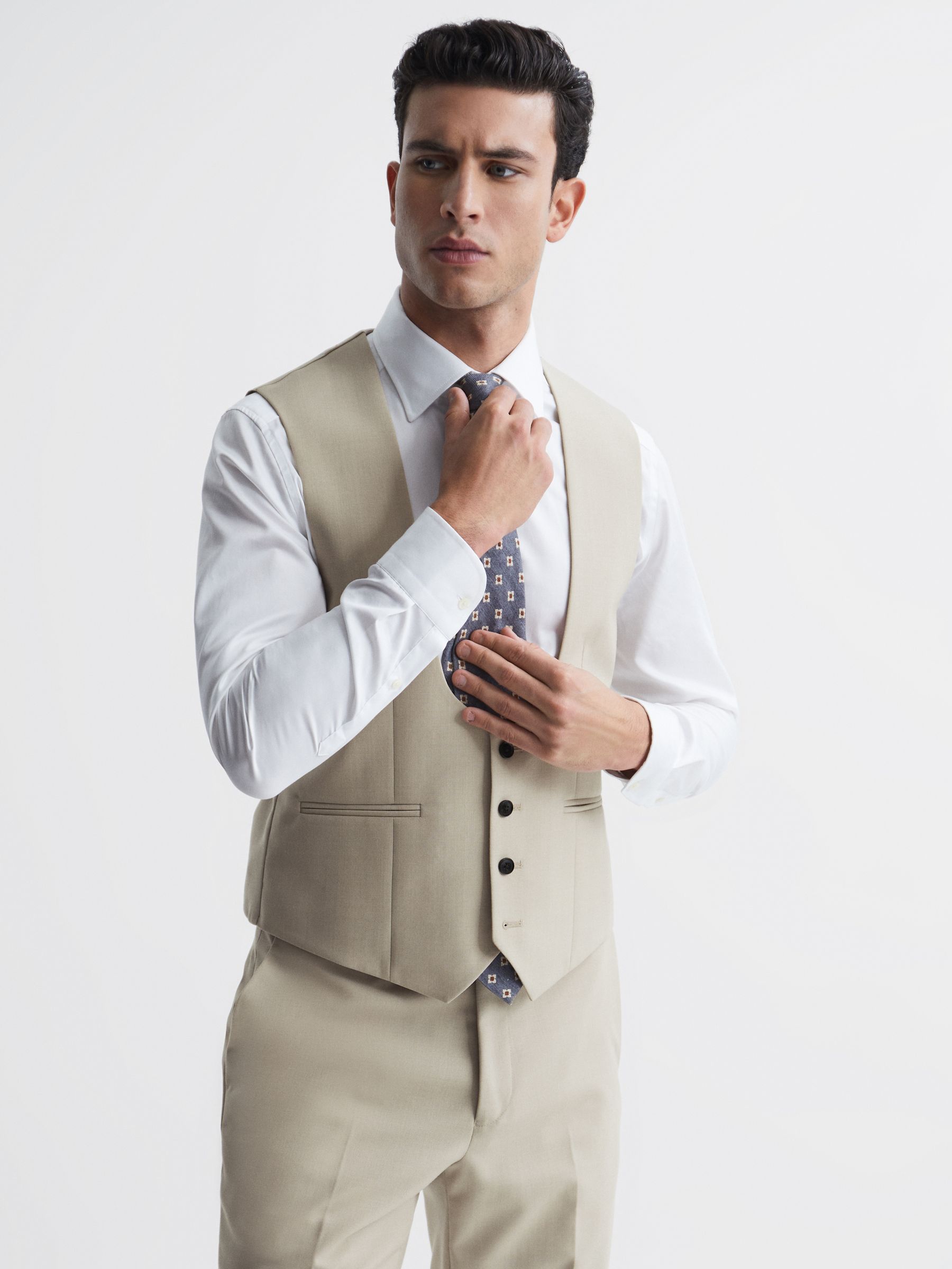 Horse Shoe Horse Shoe Wool Slim Fit Waistcoat in Stone - Image 6 of 8