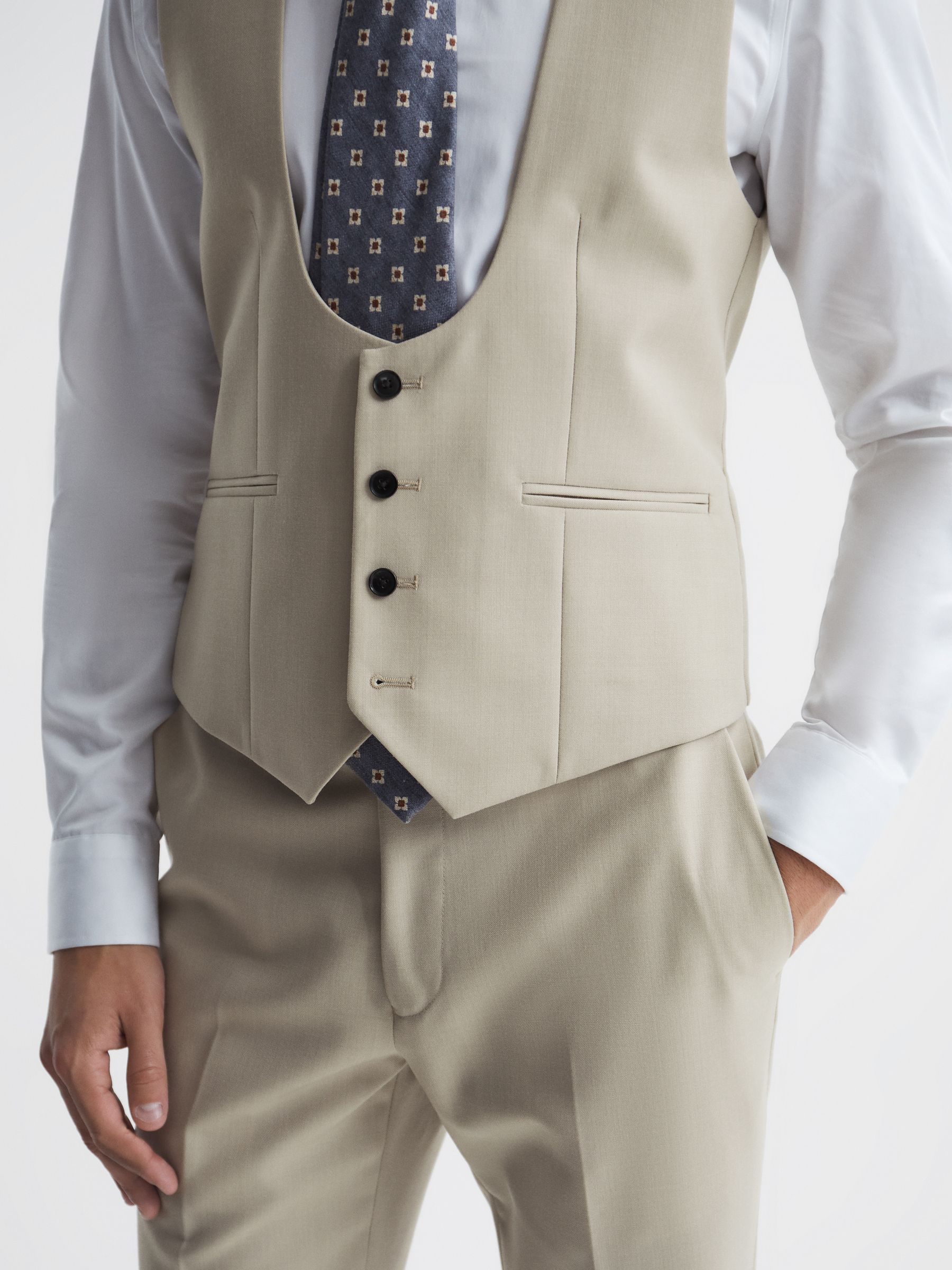 Horse Shoe Horse Shoe Wool Slim Fit Waistcoat in Stone - Image 7 of 8