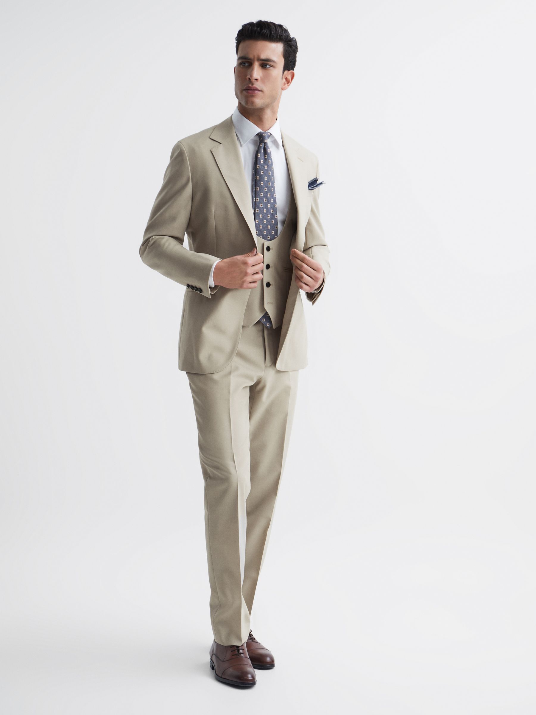 Horse Shoe Horse Shoe Wool Slim Fit Waistcoat in Stone - Image 8 of 8