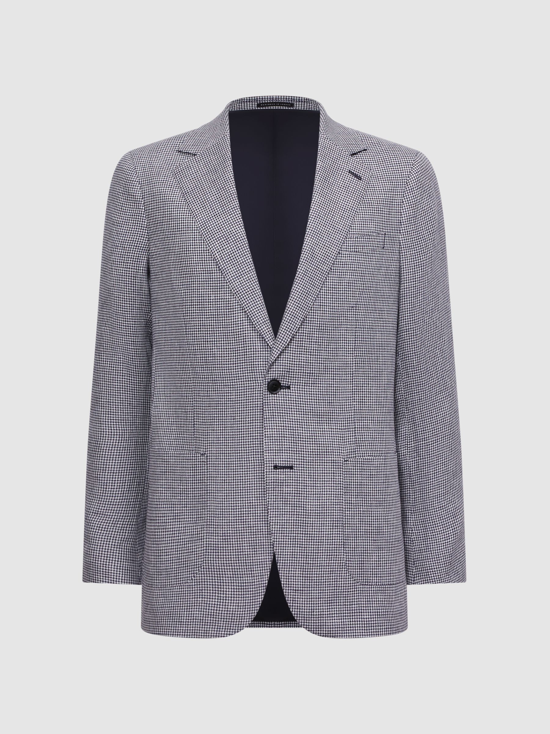 Linen Single Breasted Dogtooth Blazer in Navy - Image 2 of 6
