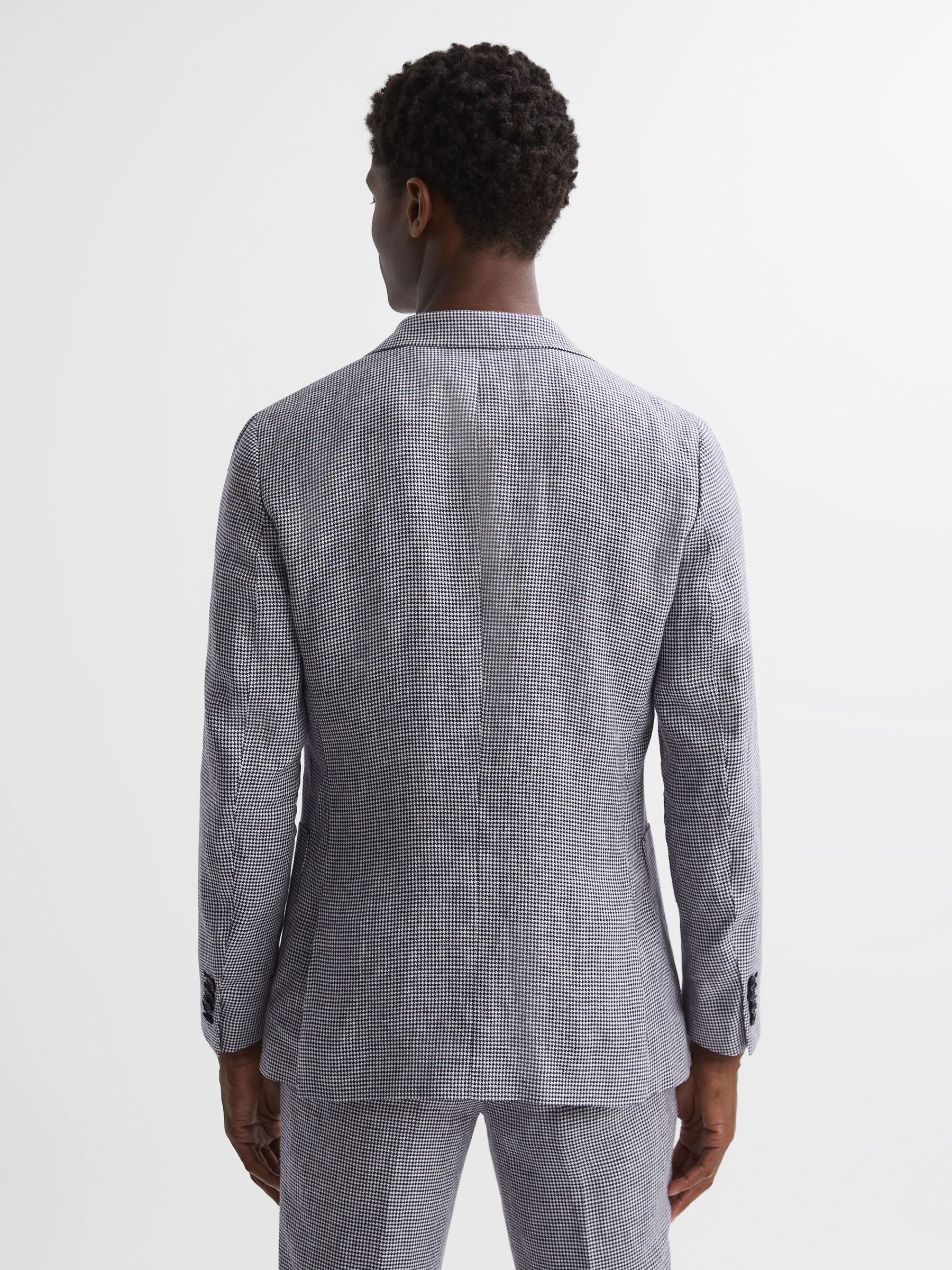 Linen Single Breasted Dogtooth Blazer in Navy - Image 4 of 6