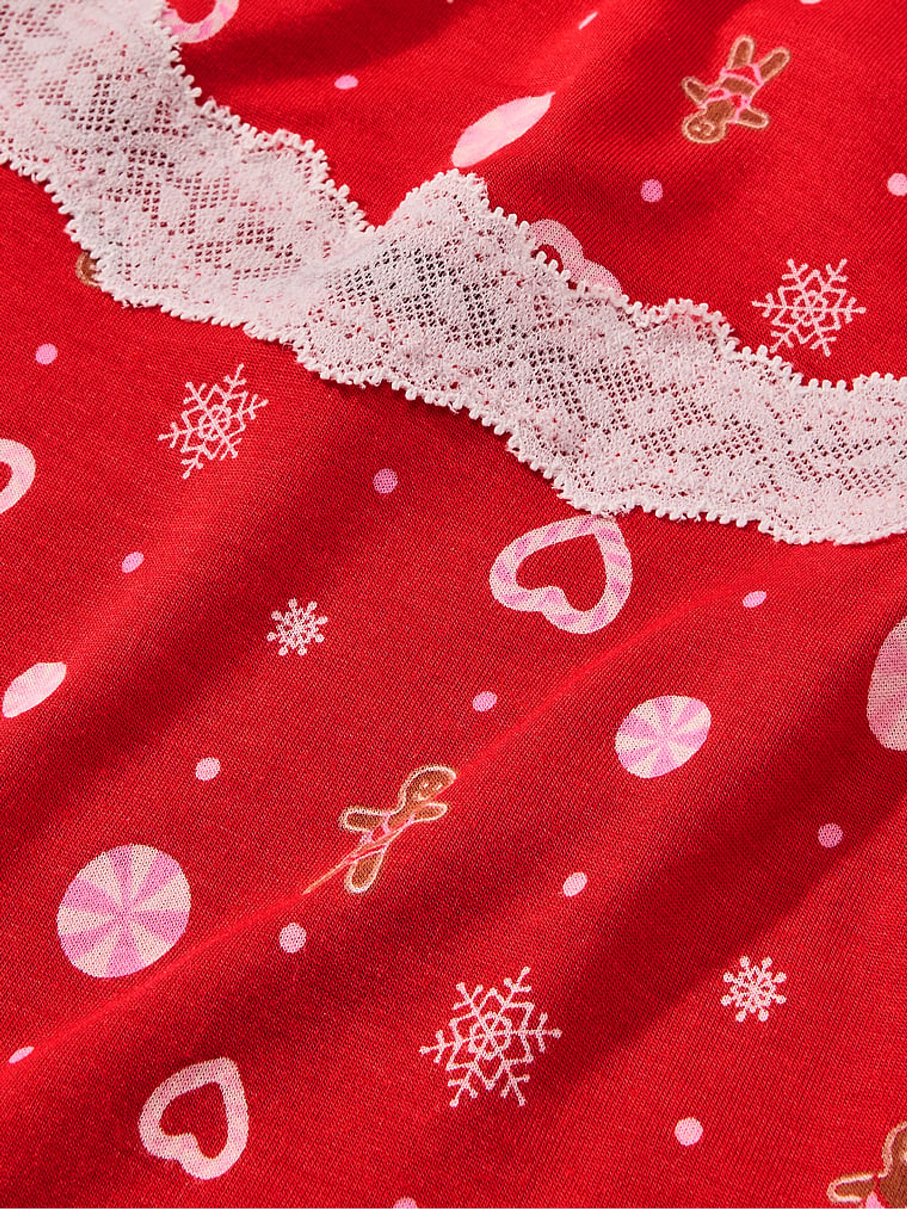 Bright Vermillion Red Gingerbread Print Modal Lace Micro Short Pyjama Bottoms - Image 4 of 4 Bright Vermillion Red Gingerbread Print Modal Lace Micro Short Pyjama Bottoms - Image 4 of 4