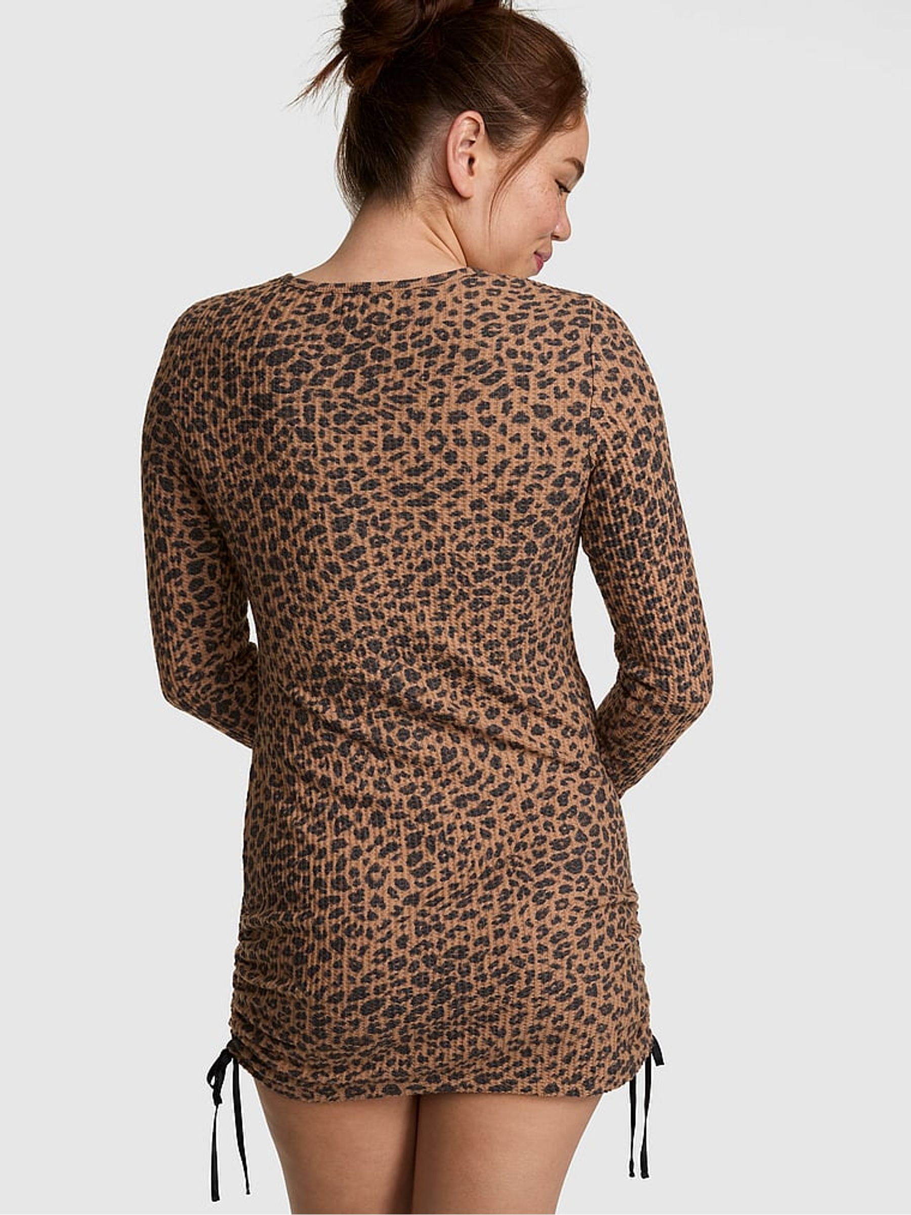 Brown Leopard Waffle Sleep Dress - Image 2 of 2 Brown Leopard Waffle Sleep Dress - Image 2 of 2