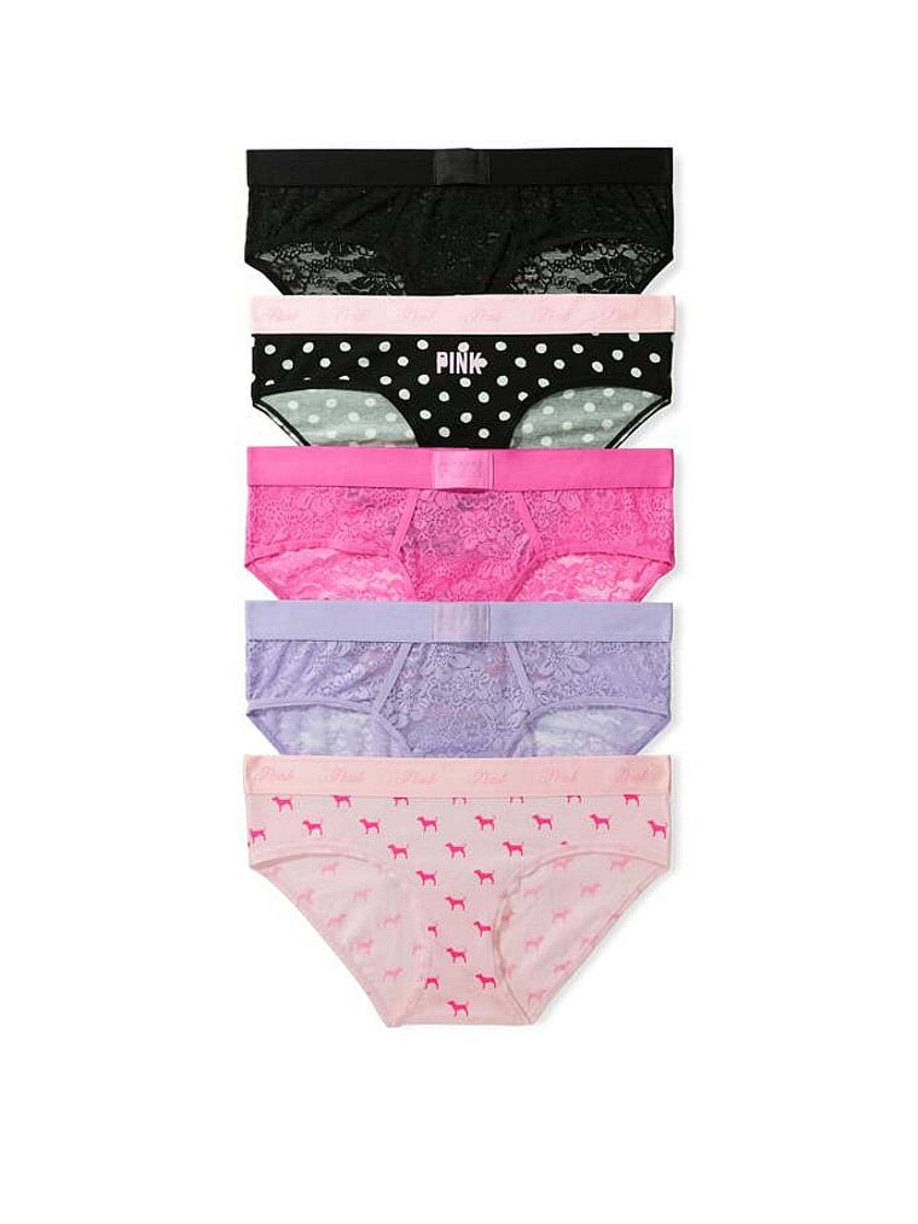 Black/Pink/Purple Hipster 5 Pack Logo Knickers - Image 1 of 1