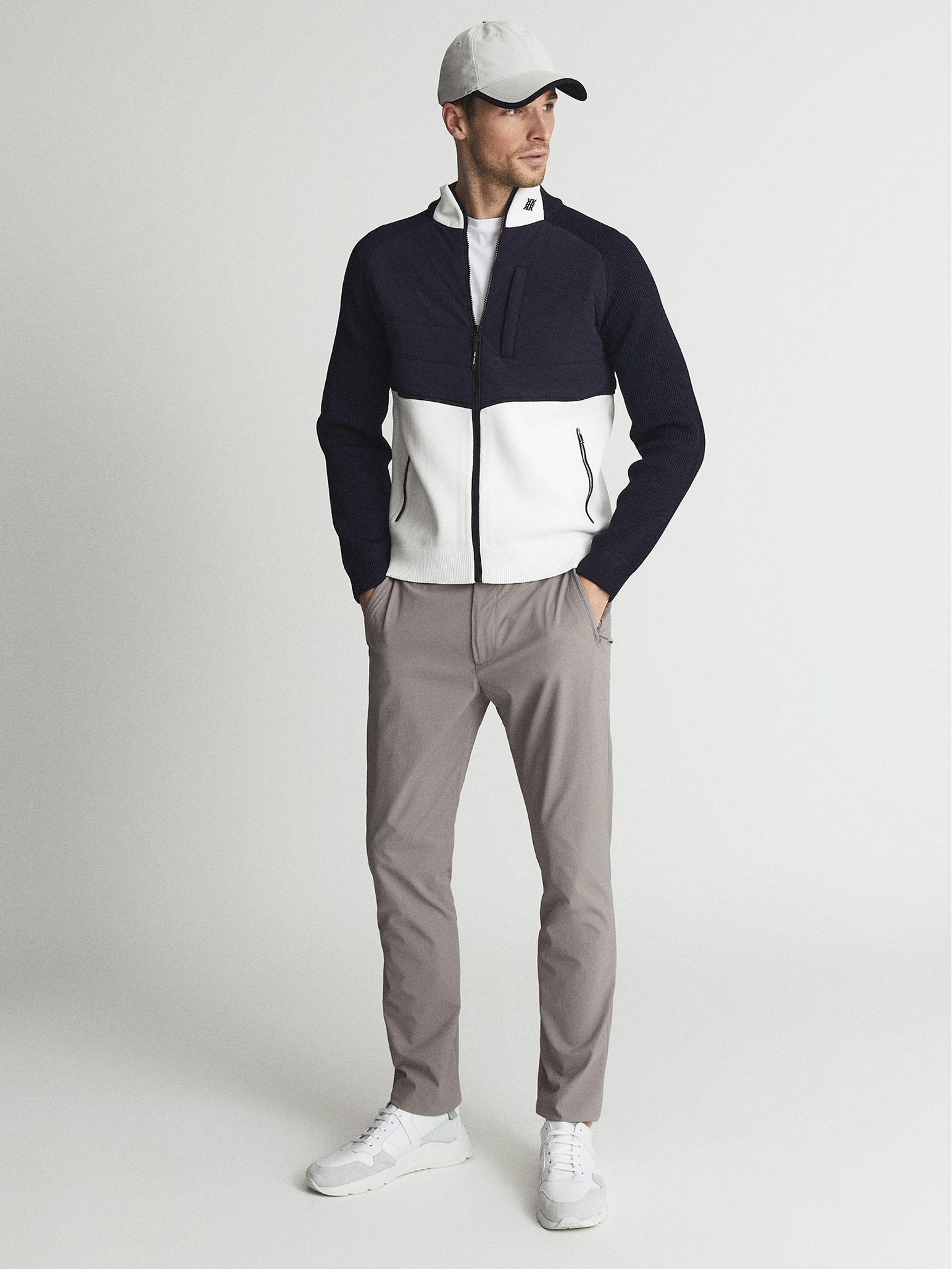 Golf Hybrid Funnel Neck Zip Through Sweat Top in Navy/White - Image 1 of 6