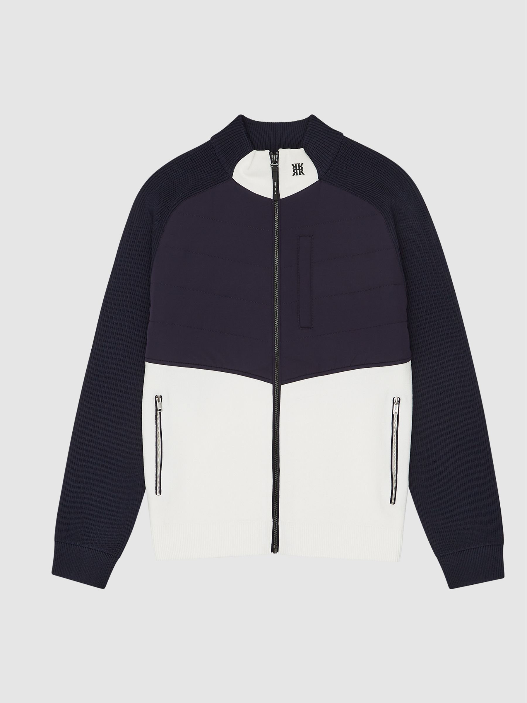 Golf Hybrid Funnel Neck Zip Through Sweat Top in Navy/White - Image 2 of 6