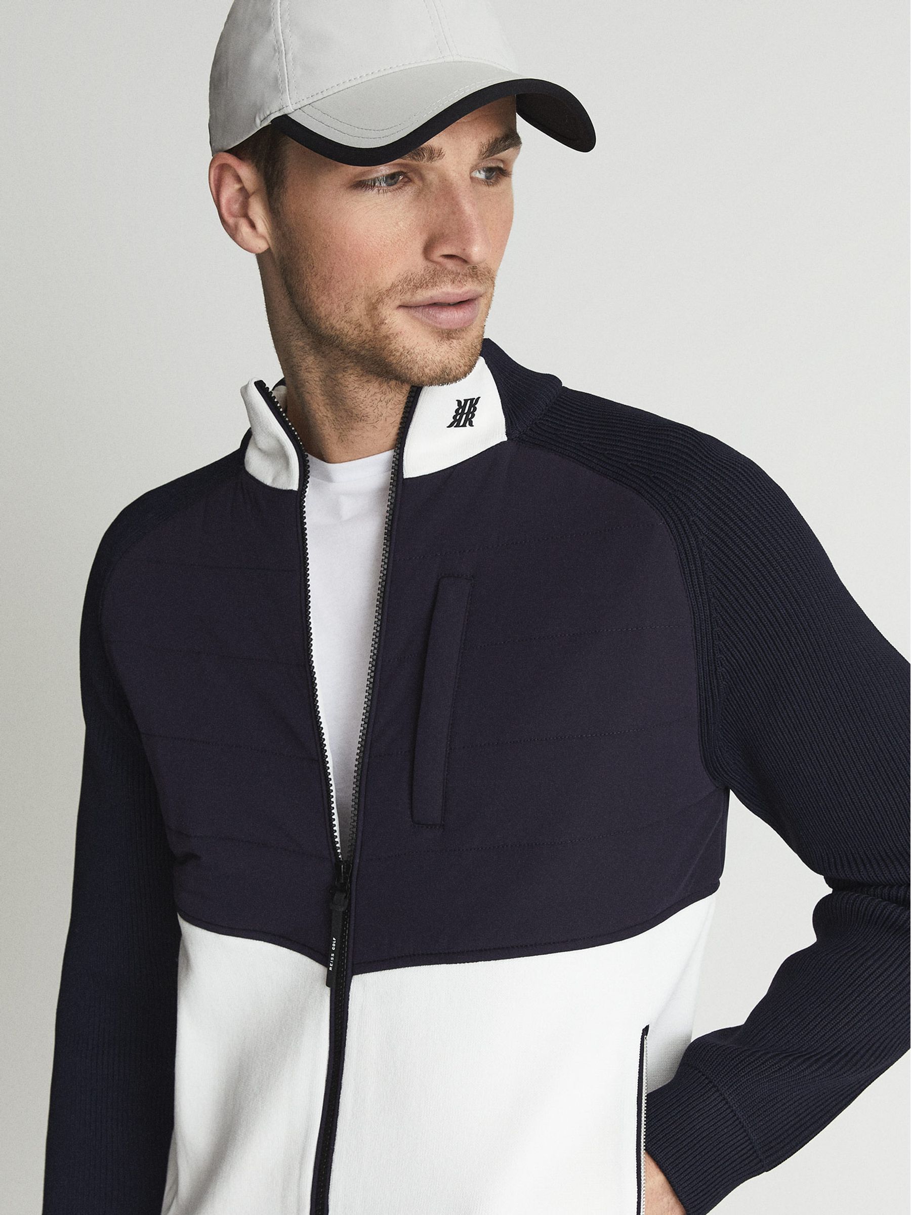 Golf Hybrid Funnel Neck Zip Through Sweat Top in Navy/White - Image 3 of 6