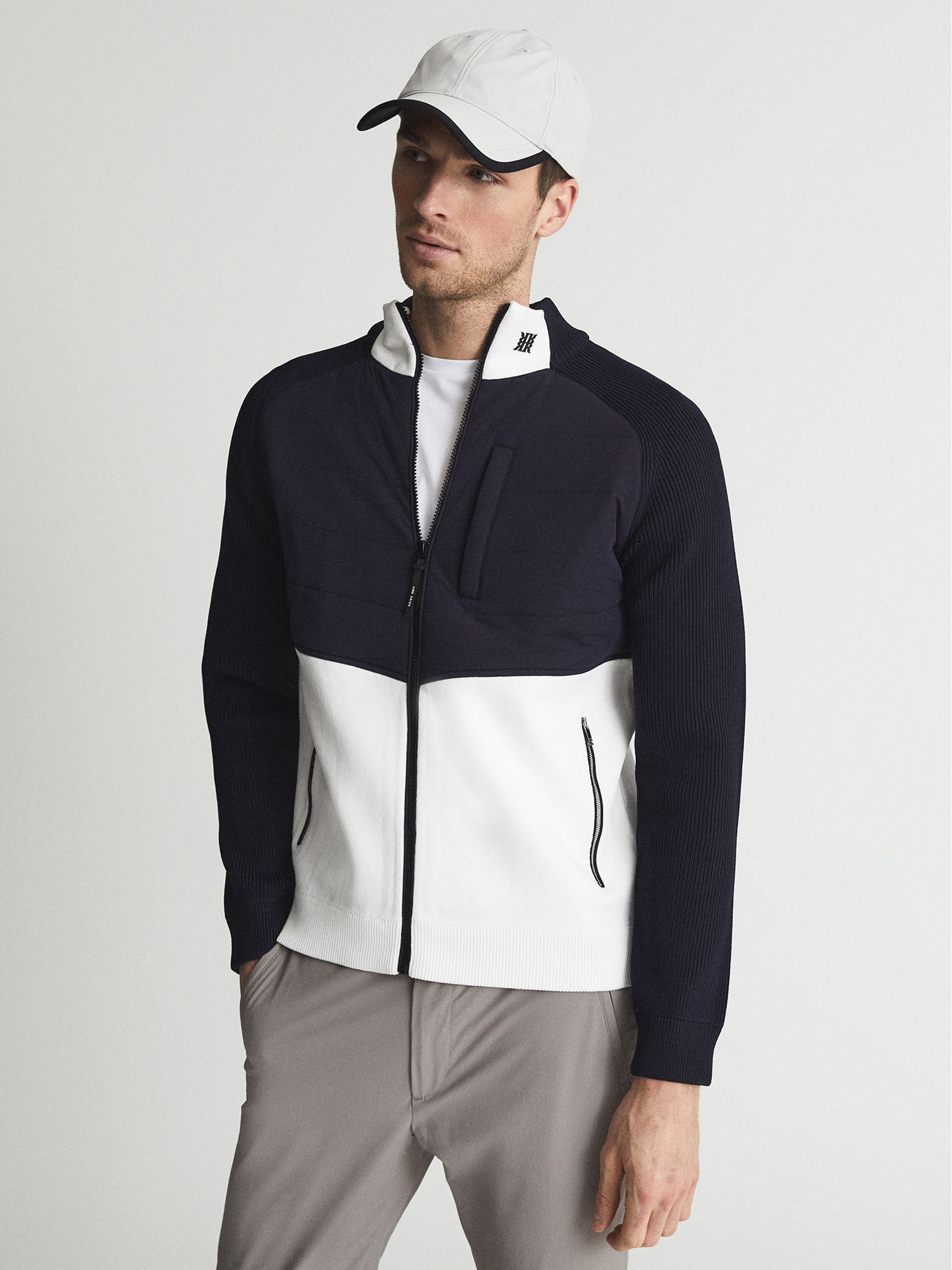 Golf Hybrid Funnel Neck Zip Through Sweat Top in Navy/White - Image 4 of 6