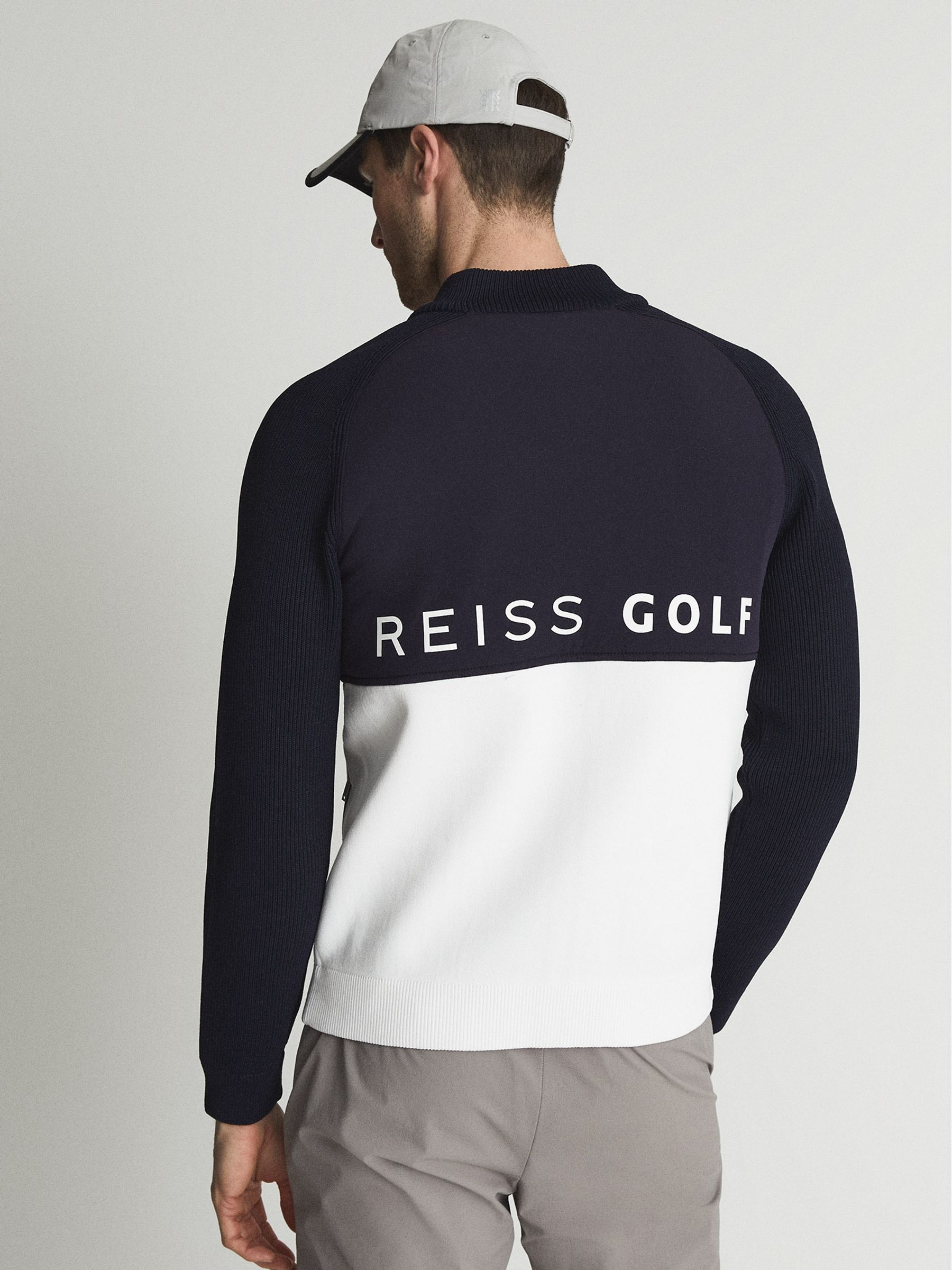 Golf Hybrid Funnel Neck Zip Through Sweat Top in Navy/White - Image 5 of 6