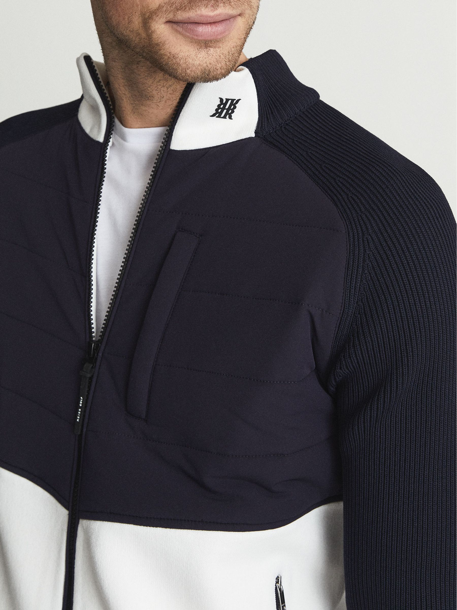 Golf Hybrid Funnel Neck Zip Through Sweat Top in Navy/White - Image 6 of 6