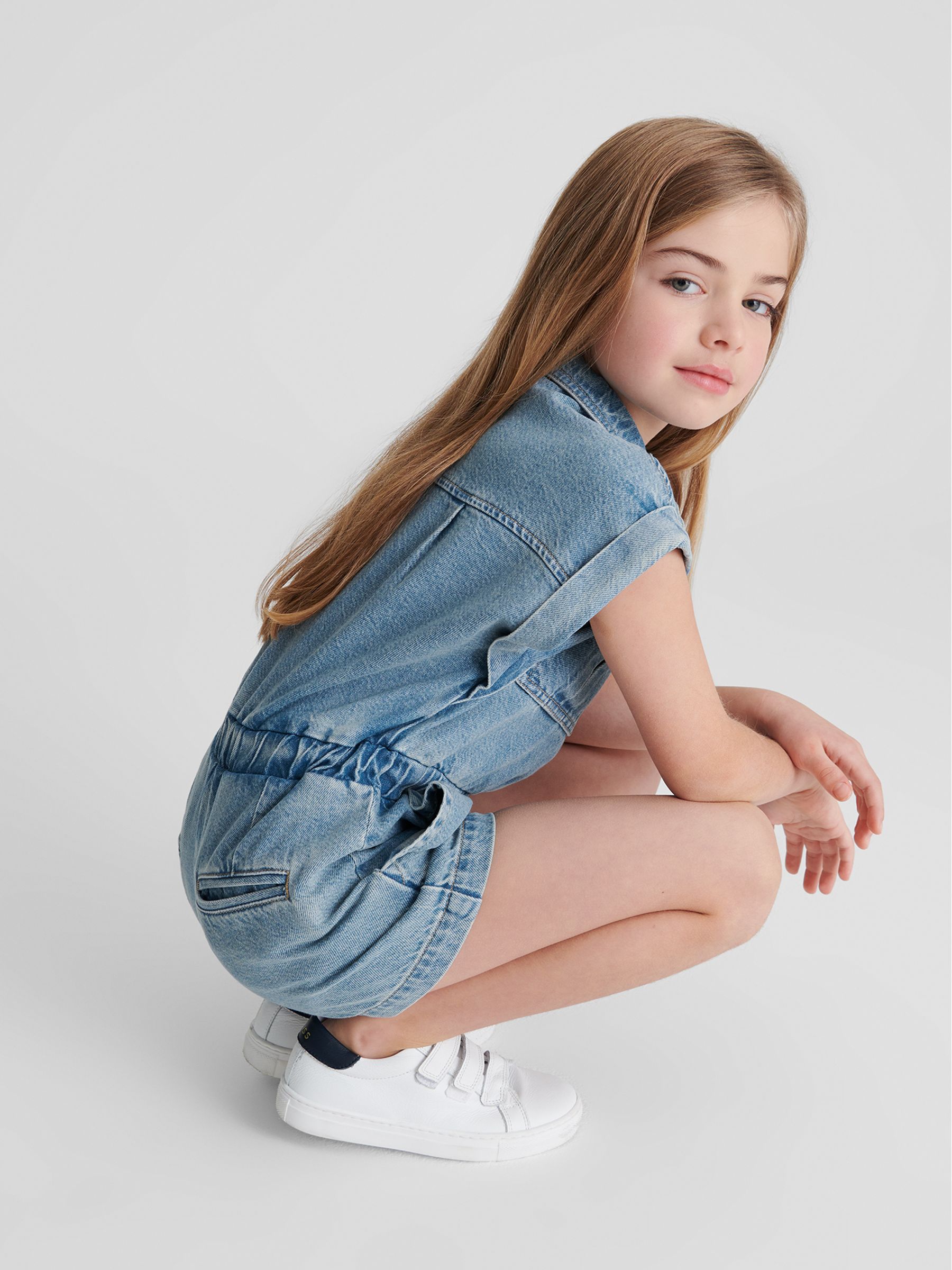 Denim Playsuit in Mid Blue - Image 4 of 6