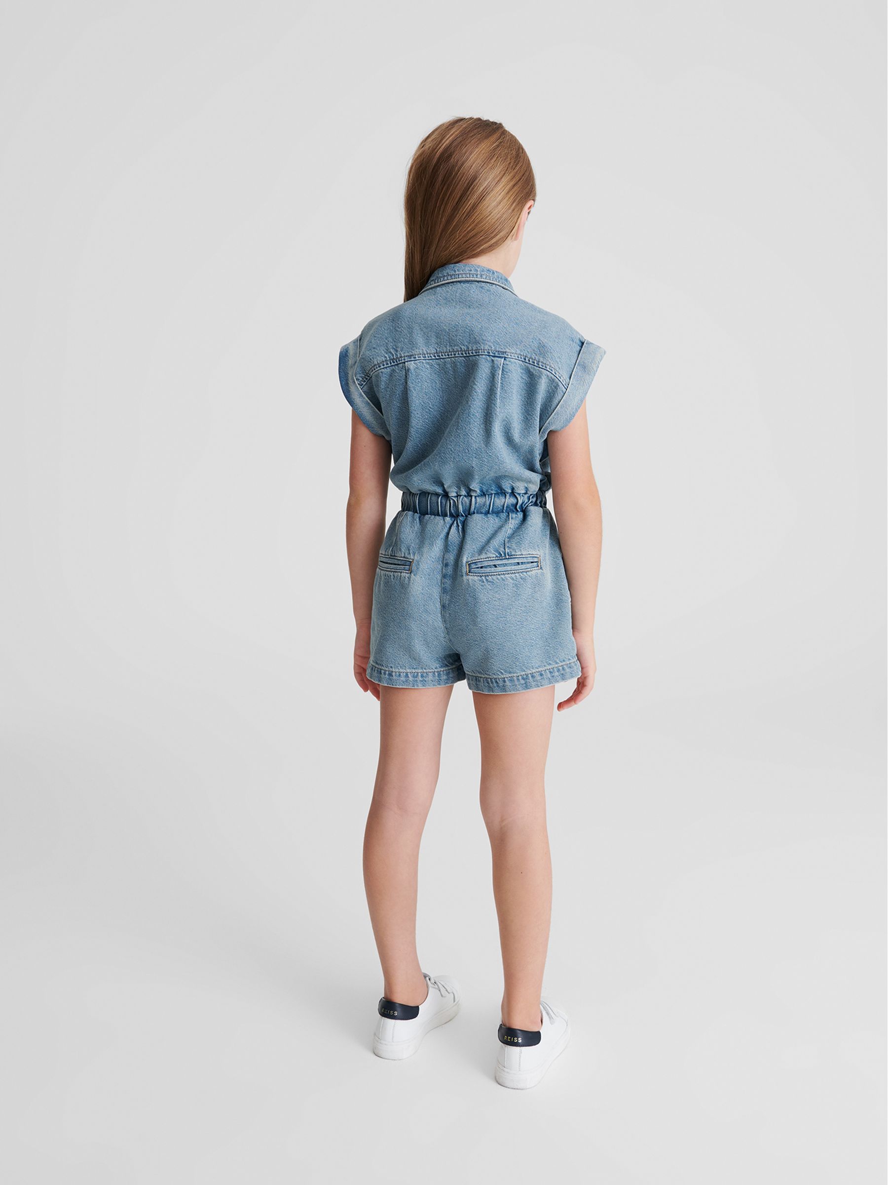 Denim Playsuit in Mid Blue - Image 5 of 6