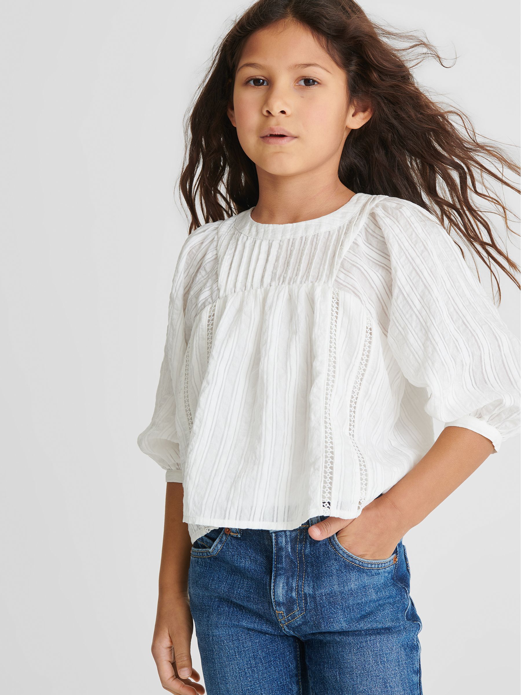 Ladder Interest Blouse in White - Image 1 of 5