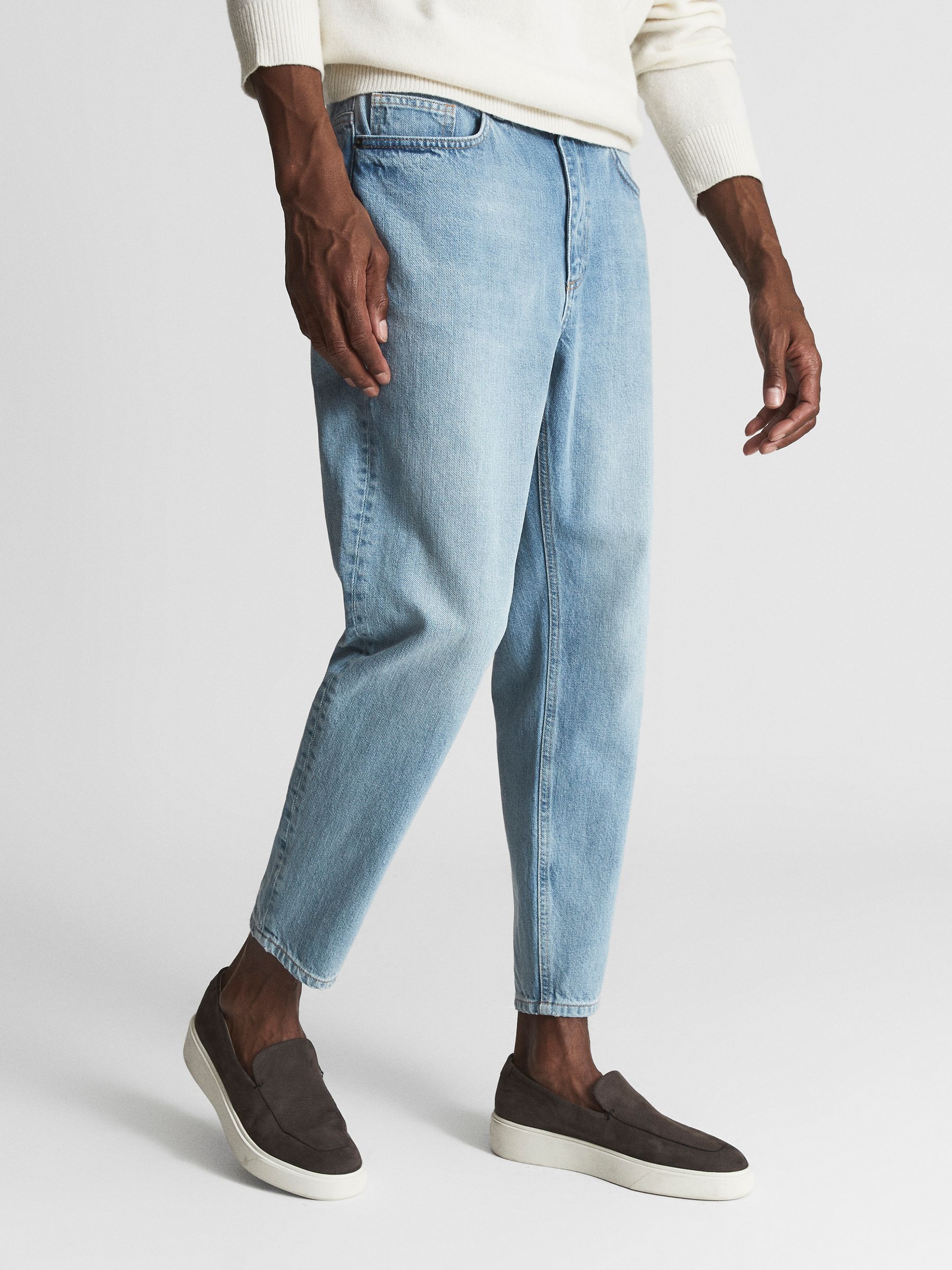 Washed Cropped Jeans in Blue - Image 3 of 6