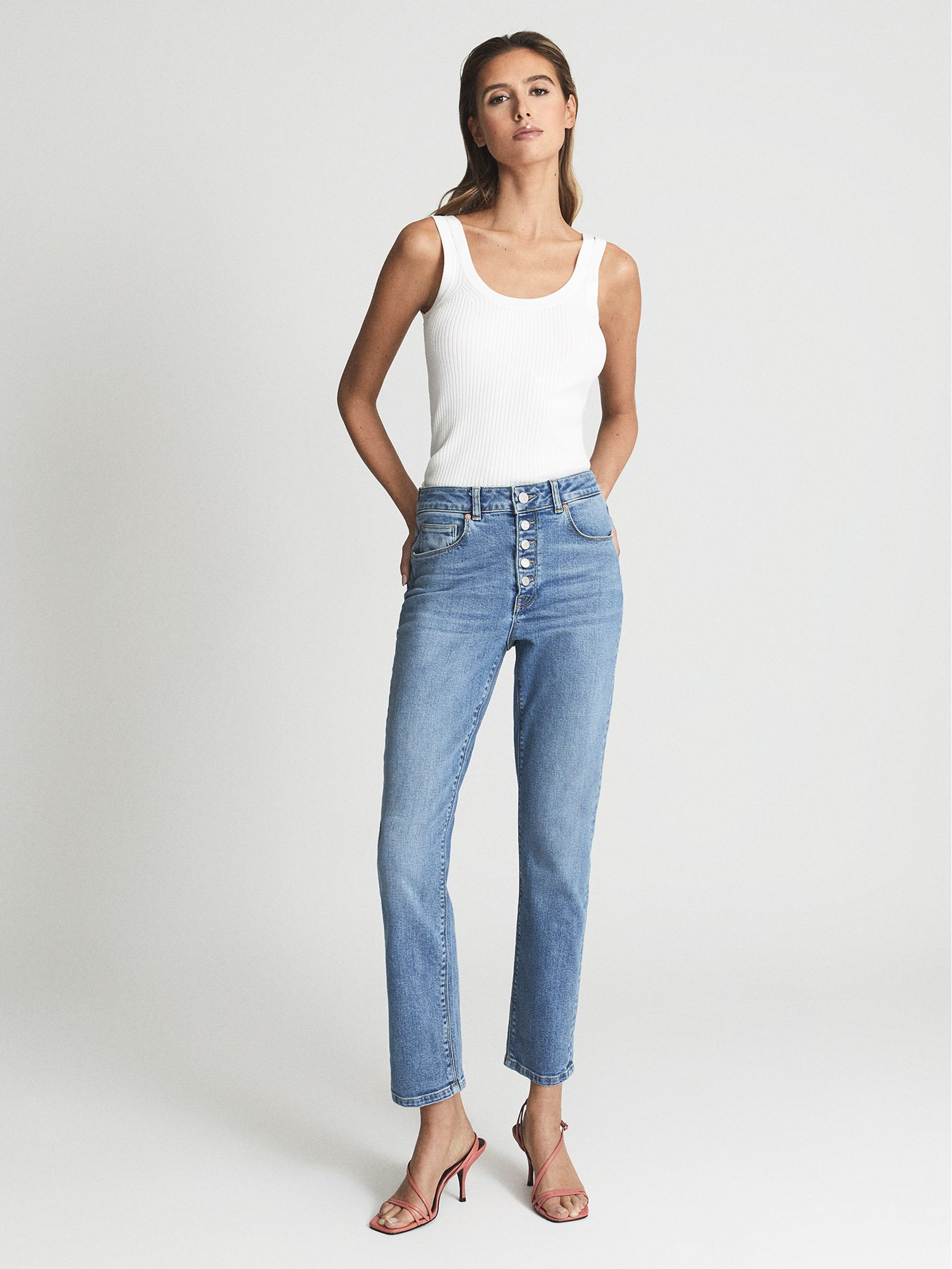 Regular High Rise Straight Leg Jeans in Pale Blue - Image 1 of 5