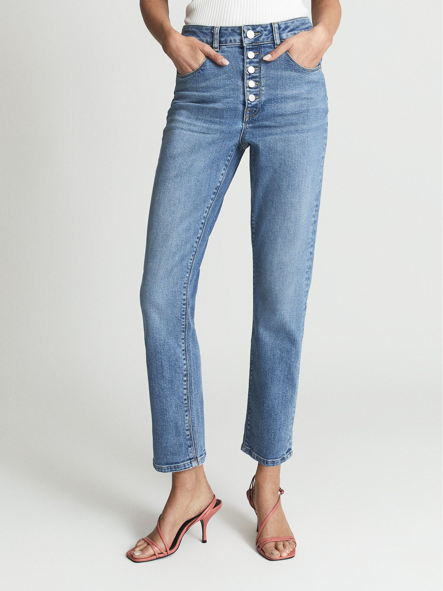 Regular High Rise Straight Leg Jeans in Pale Blue - Image 3 of 5