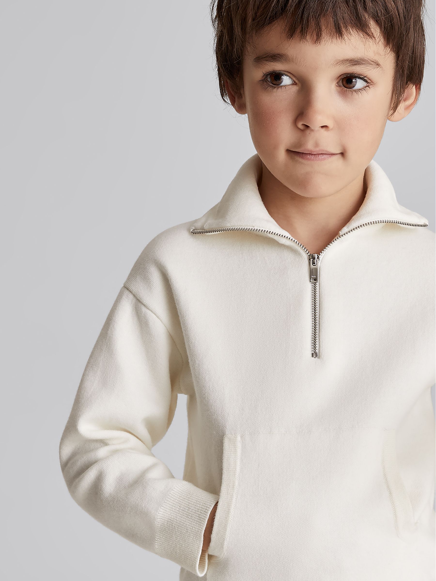 Funnel Neck Half Zip Jumper in Ecru - Image 1 of 6 Funnel Neck Half Zip Jumper in Ecru - Image 1 of 6