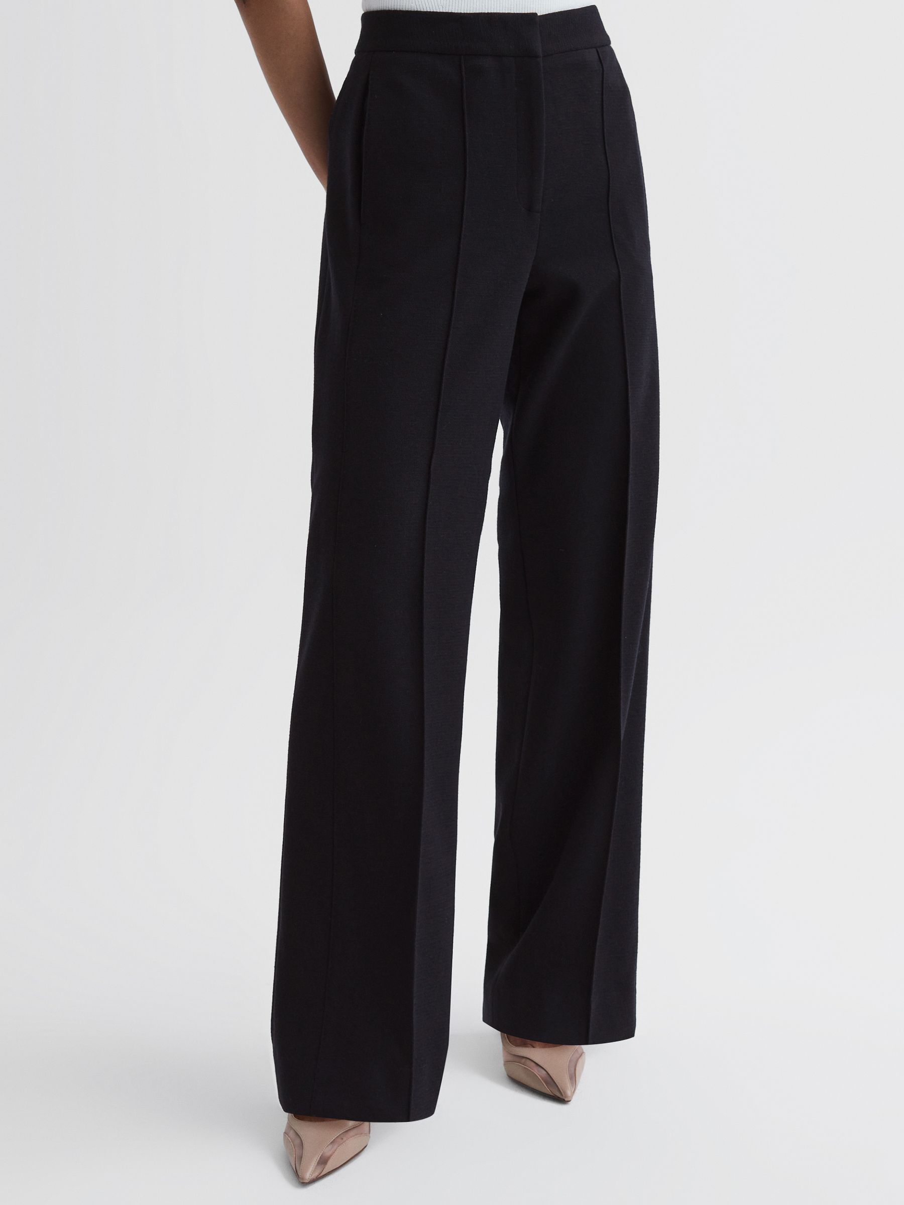 Wool Blend Wide Leg Suit Trousers in Navy - Image 3 of 6