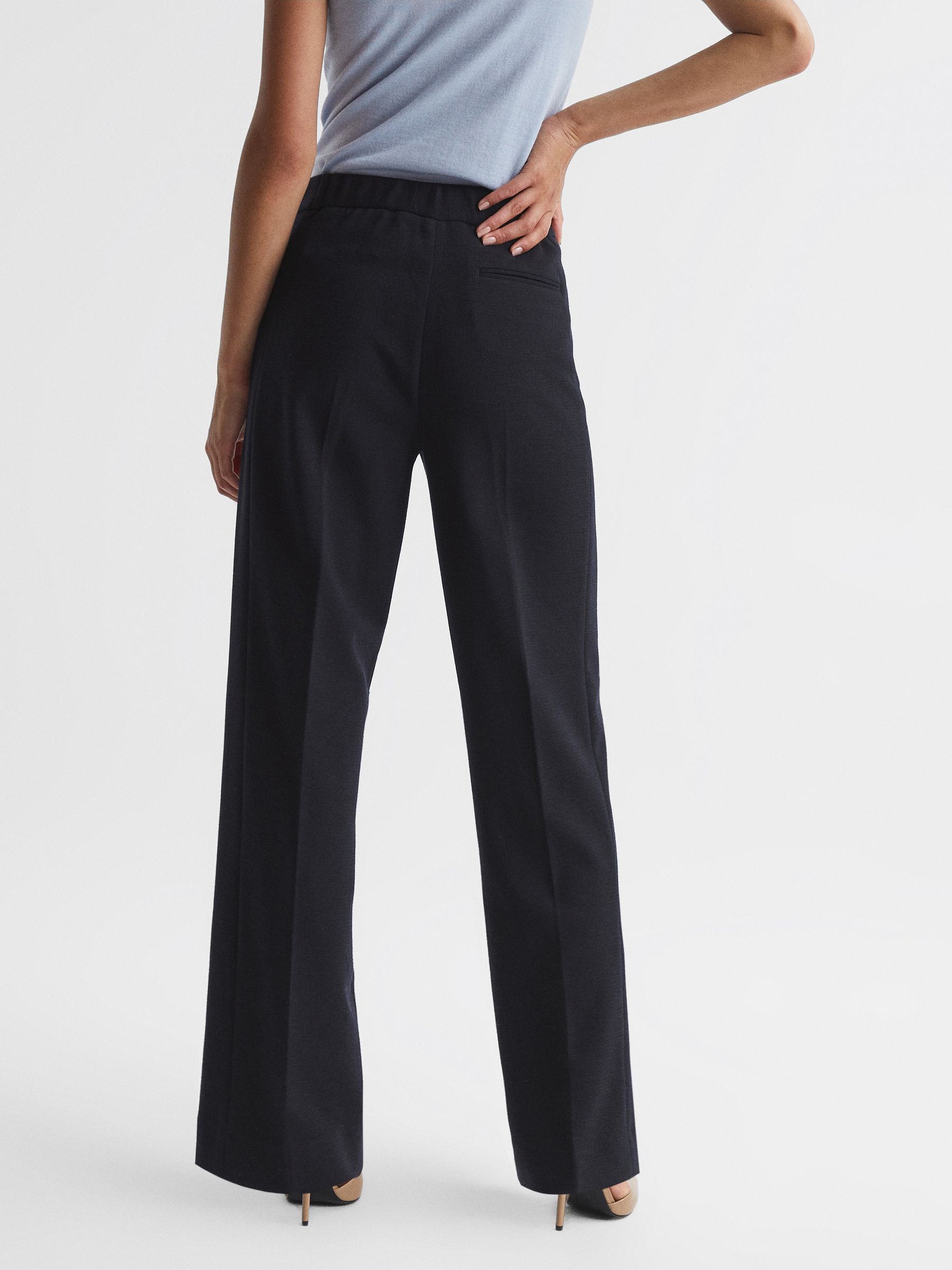 Wool Blend Wide Leg Suit Trousers in Navy - Image 5 of 6