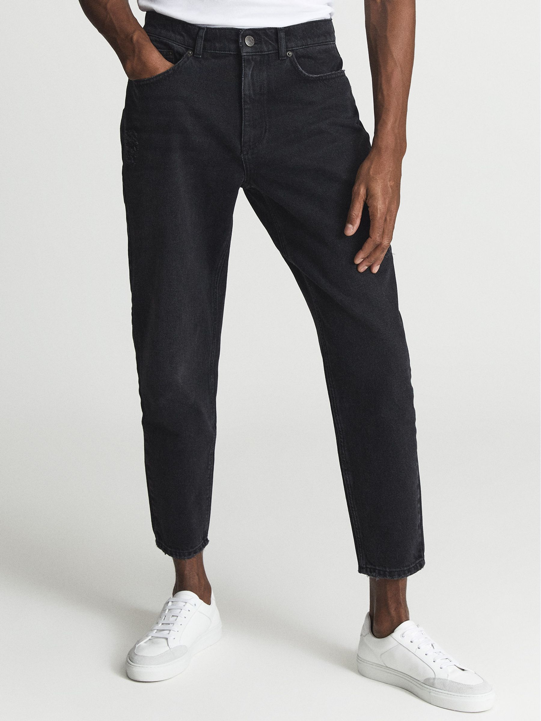 Washed Cropped Jeans in Black - Image 3 of 6