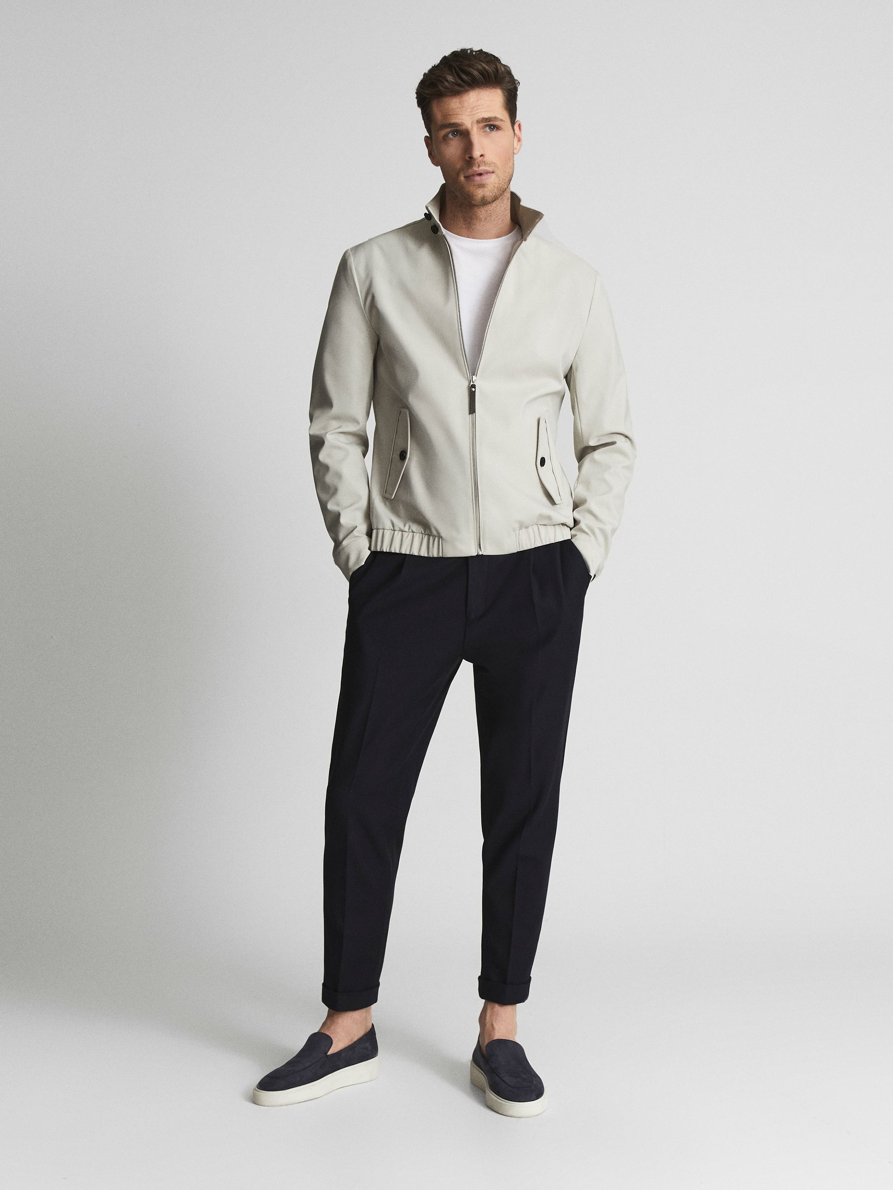 Zip Through Harrington Jacket in Stone - Image 1 of 7