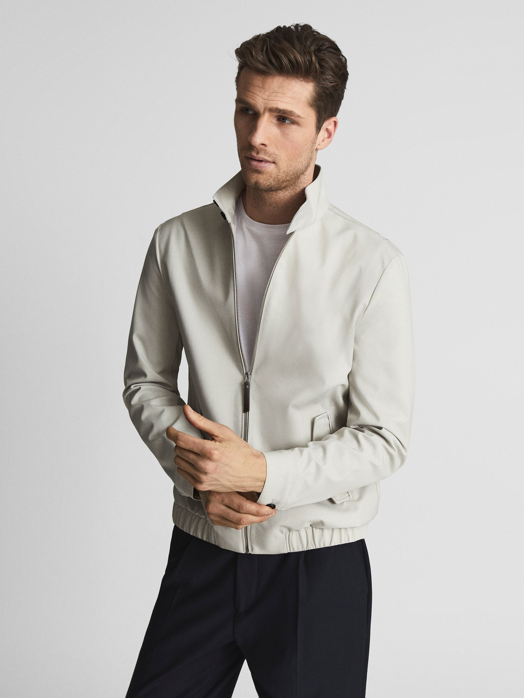 Zip Through Harrington Jacket in Stone - Image 3 of 7