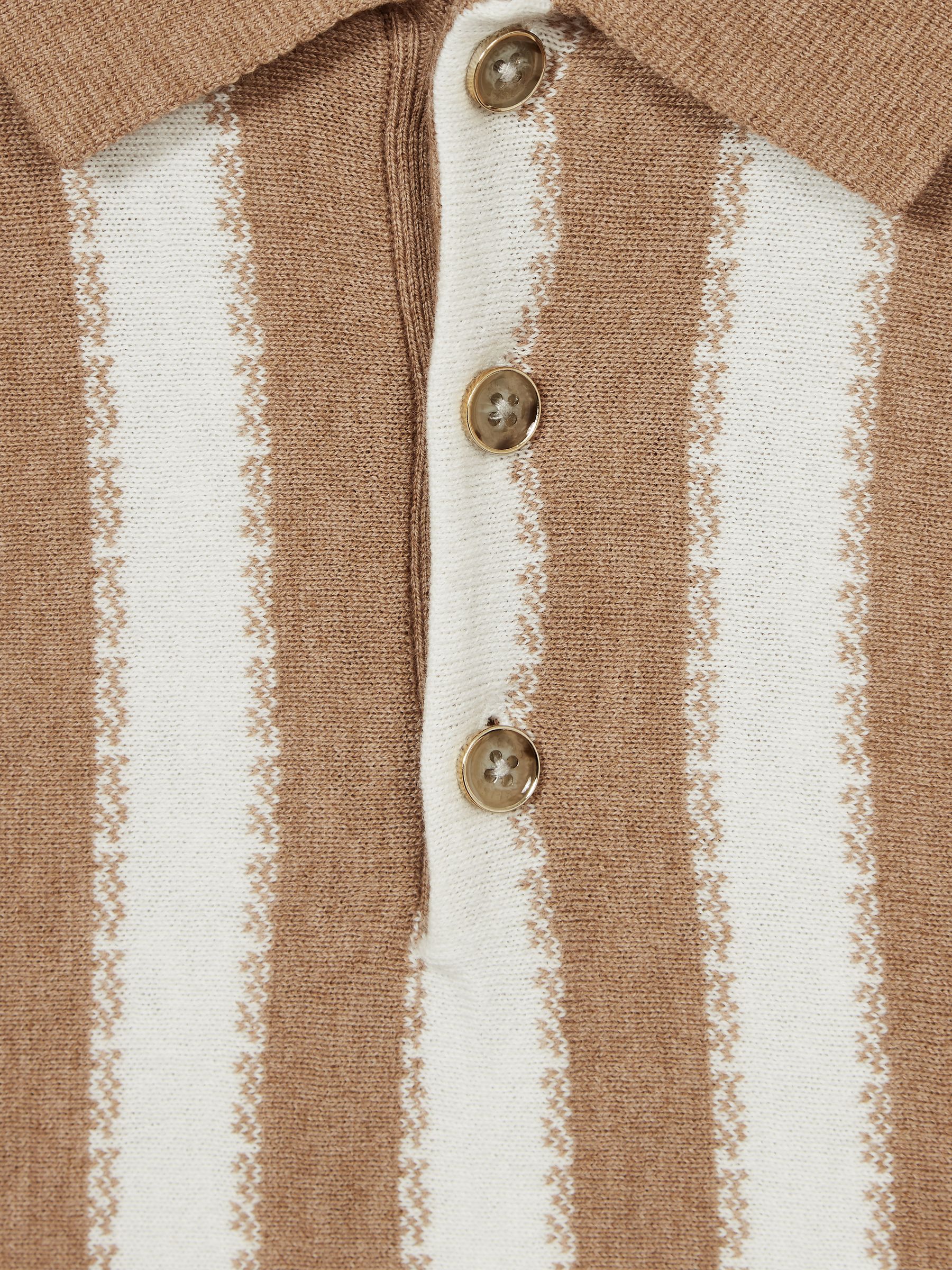 Open Collar Stripe Polo in Ecru/Camel - Image 5 of 5